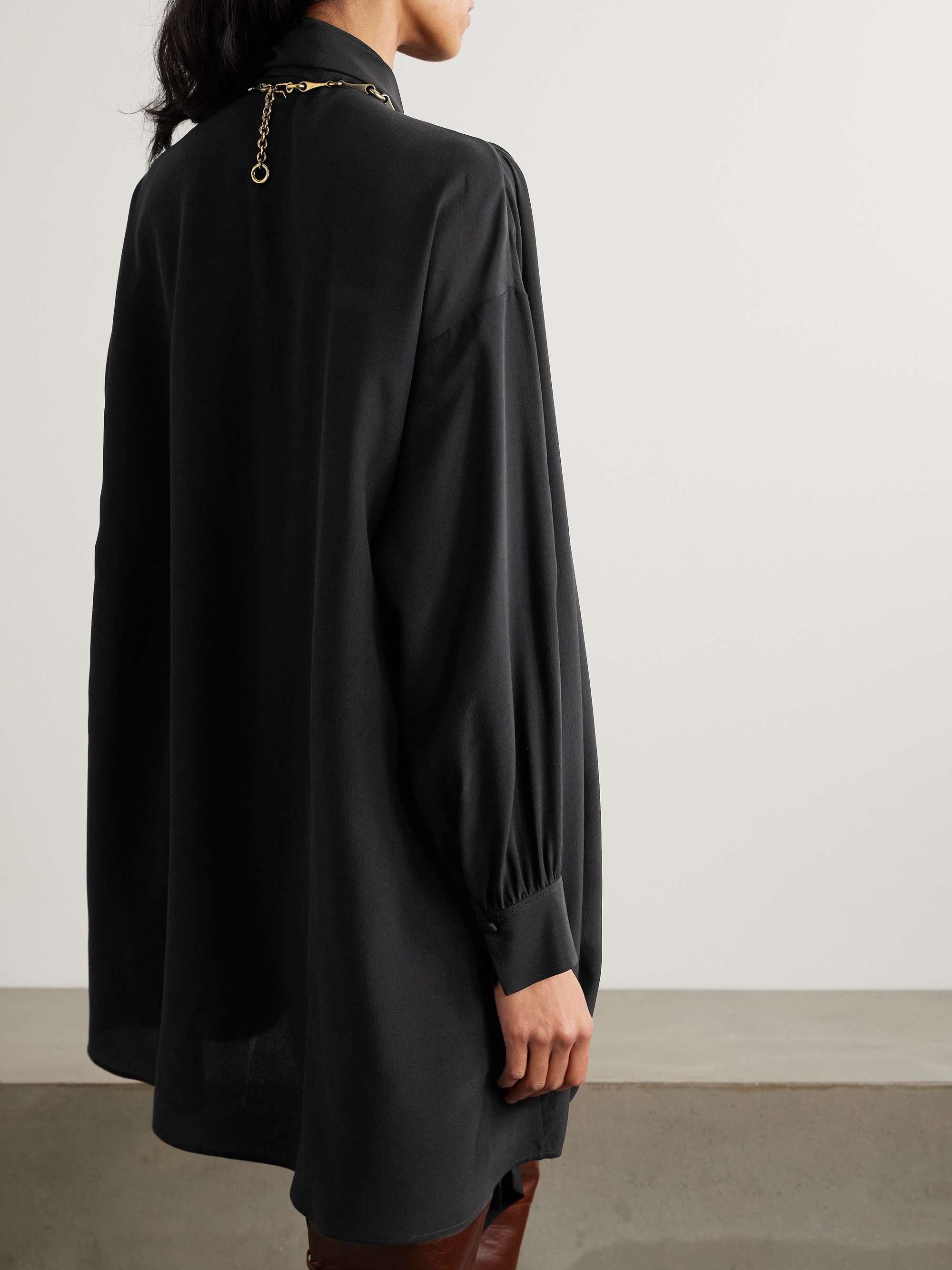 Tie-detailed organic silk crepe de chine mini dress view