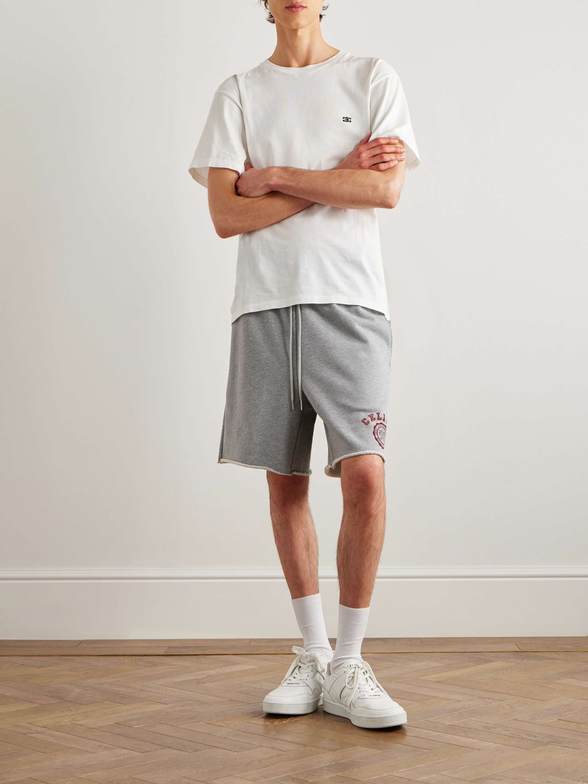 Straight-Leg Logo-Flocked Cotton-Jersey Drawstring Shorts view
