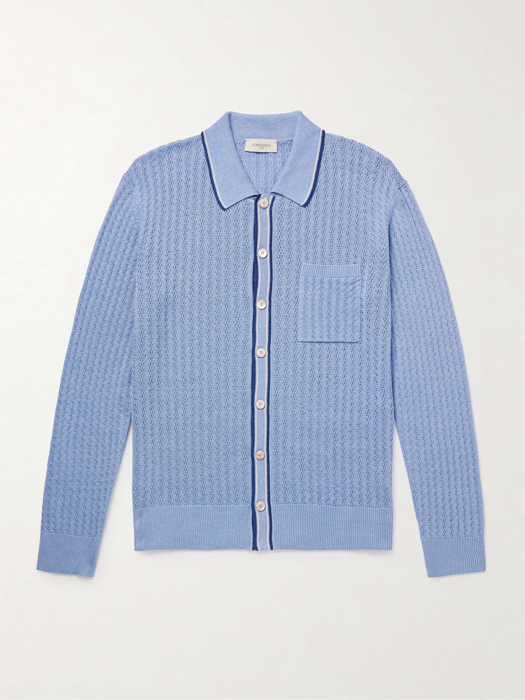 Slim-Fit Striped Pointelle-Knit Silk and Linen-Blend Shirt hero visual