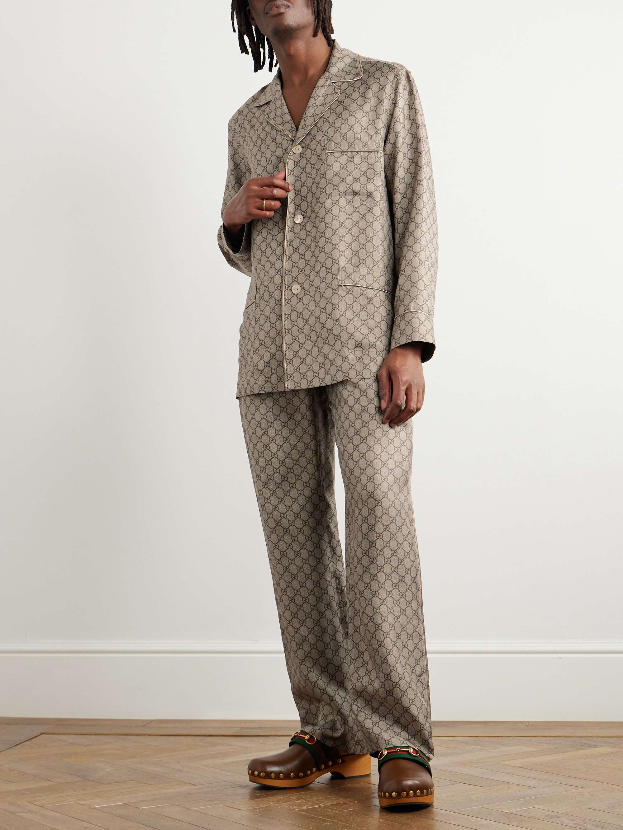 Straight-Leg Monogrammed Silk Trousers view