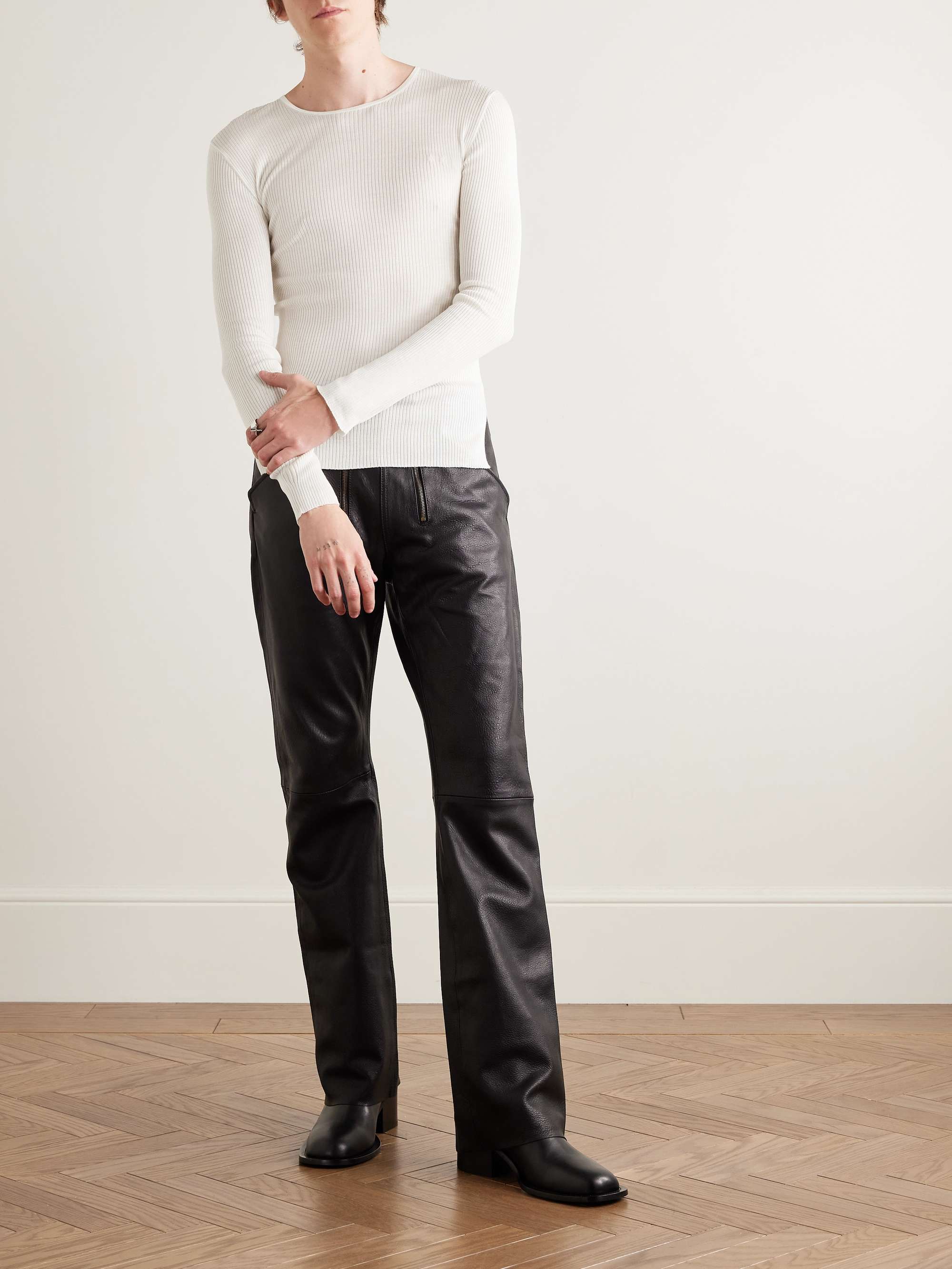 Logo-Embroidered Ribbed Silk and Cashmere-Blend Sweater view