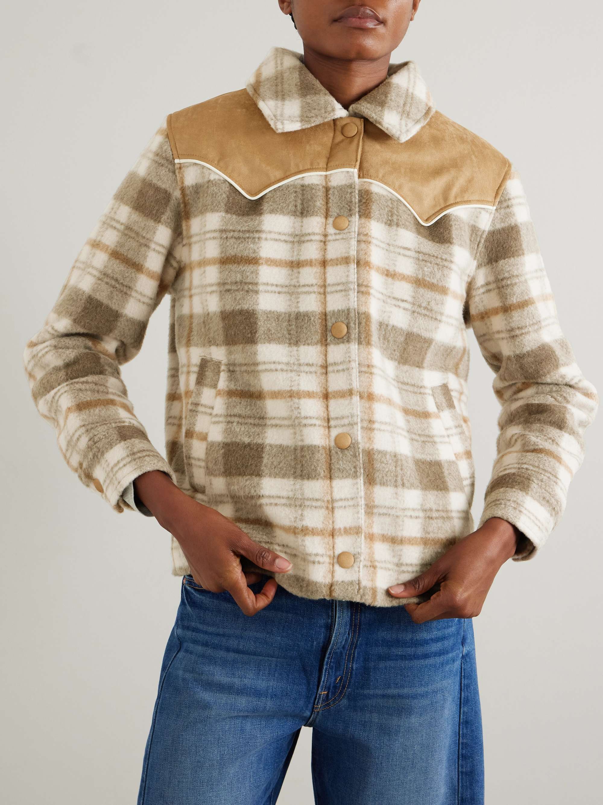 After School faux suede-trimmed checked fleece jacket view