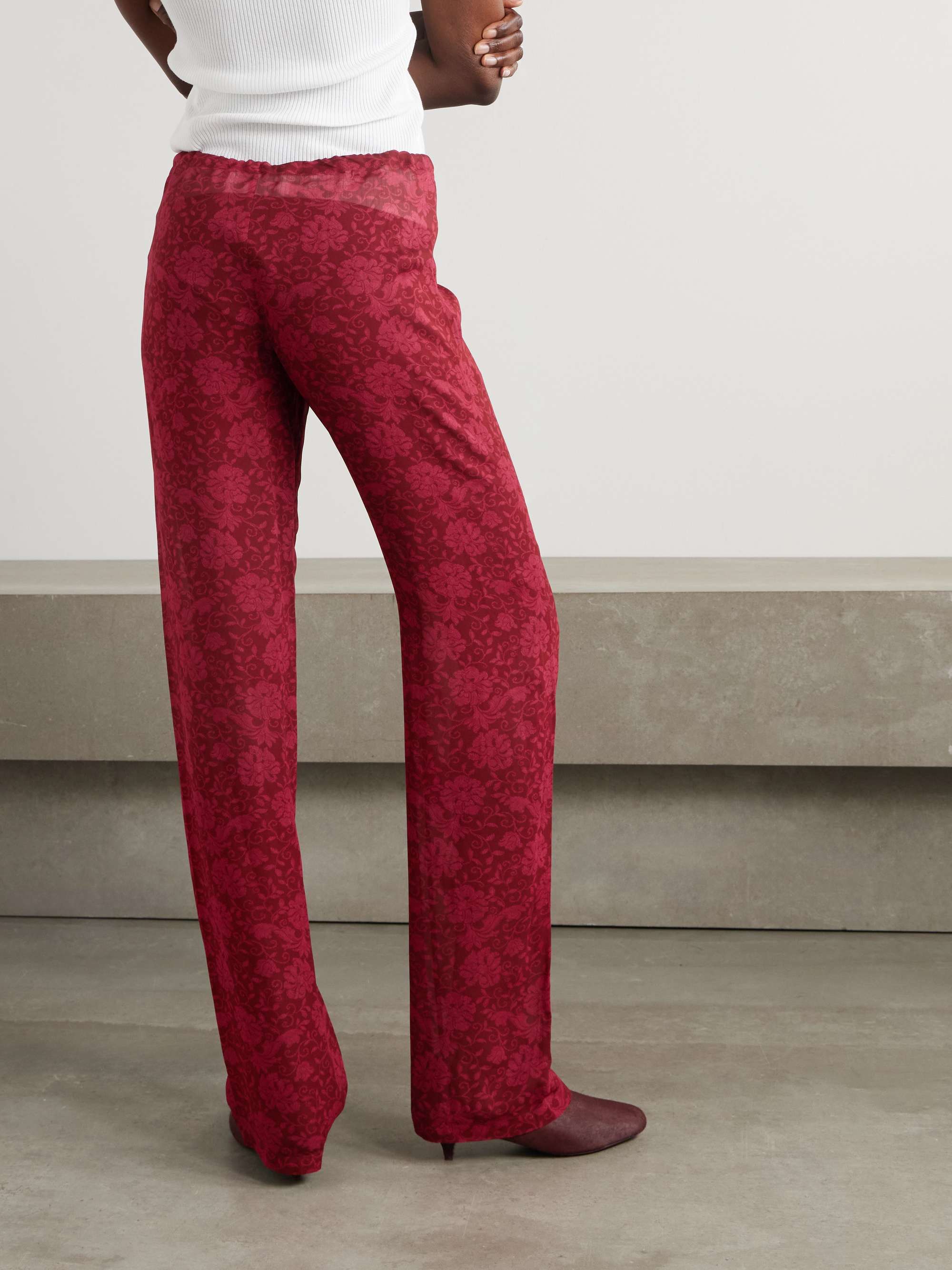 Floral-print satin straight-leg pants view