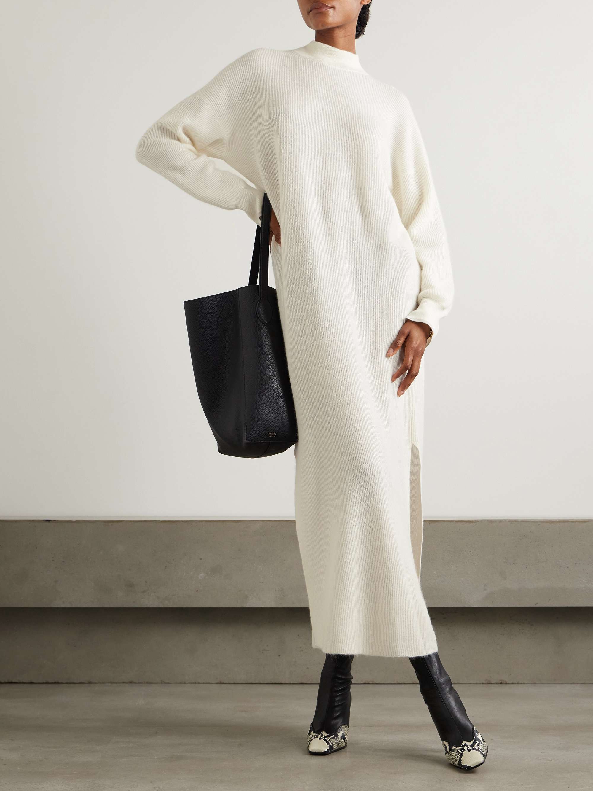 Ribbed alpaca and cotton-blend midi dress view
