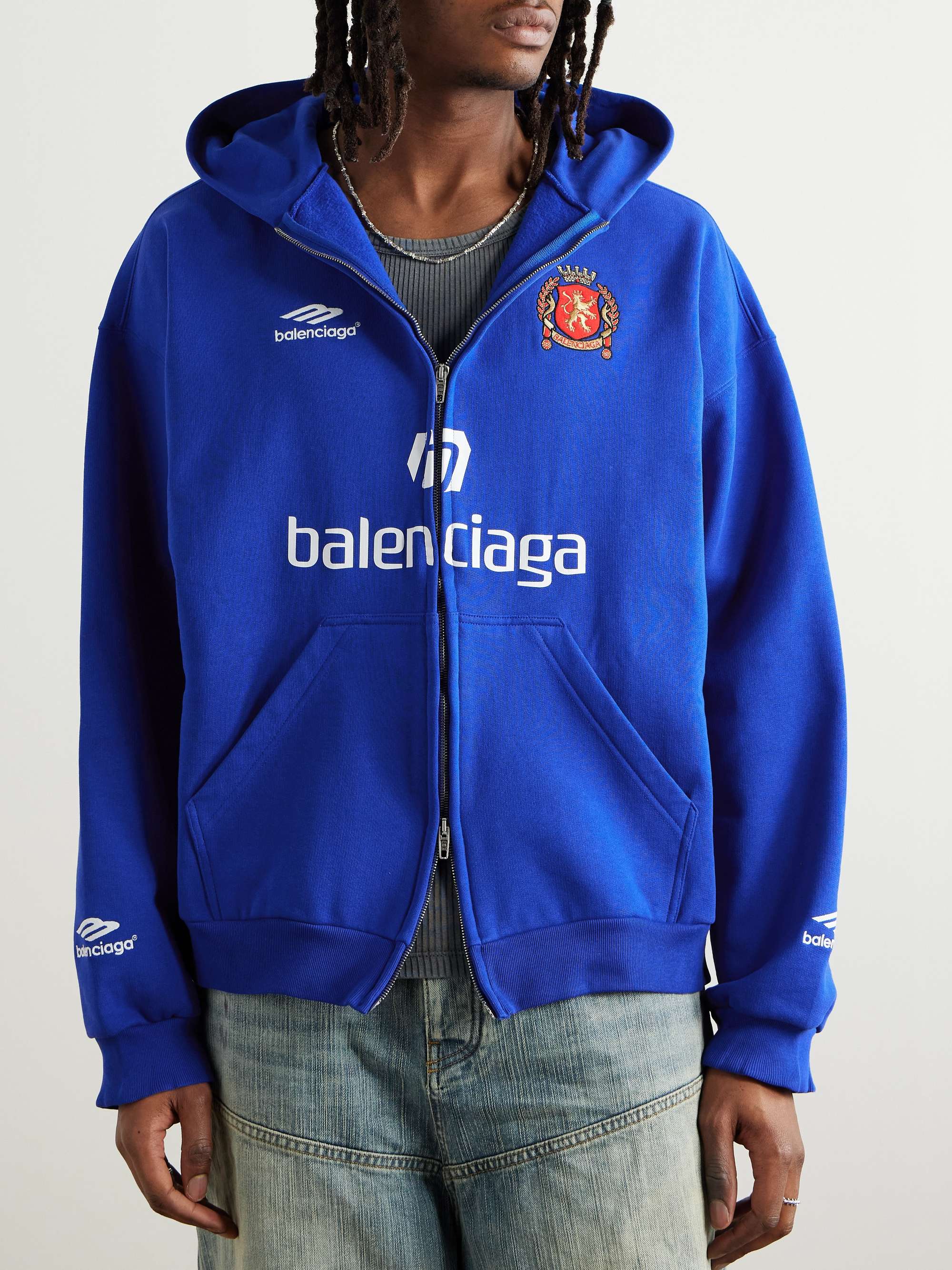 Oversized Logo-Print Appliquéd Cotton-Jersey Zip-Up Hoodie view