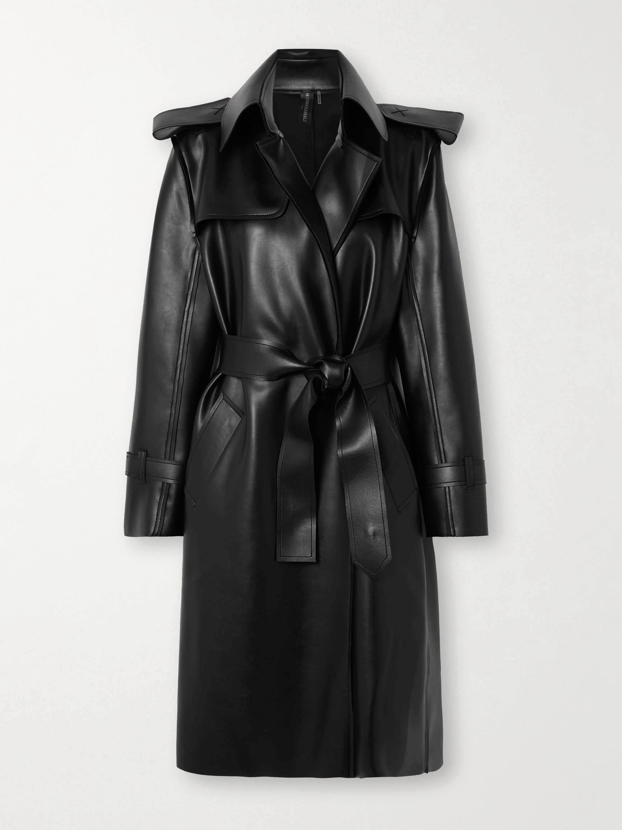 Belted vegan leather trench coat hero visual