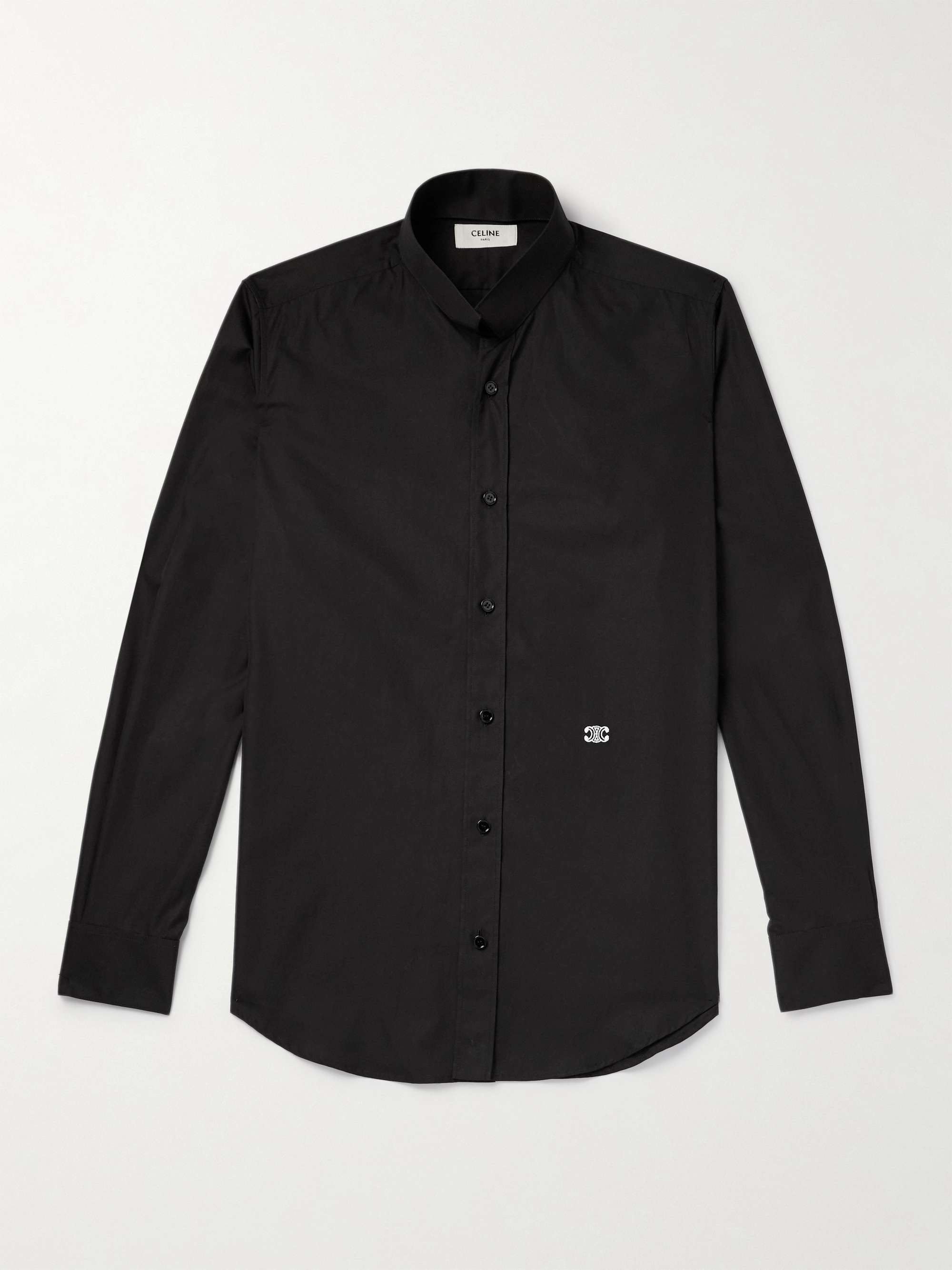 Slim-Fit Mandarin-Collar Logo-Embroidered Cotton-Poplin Shirt hero visual