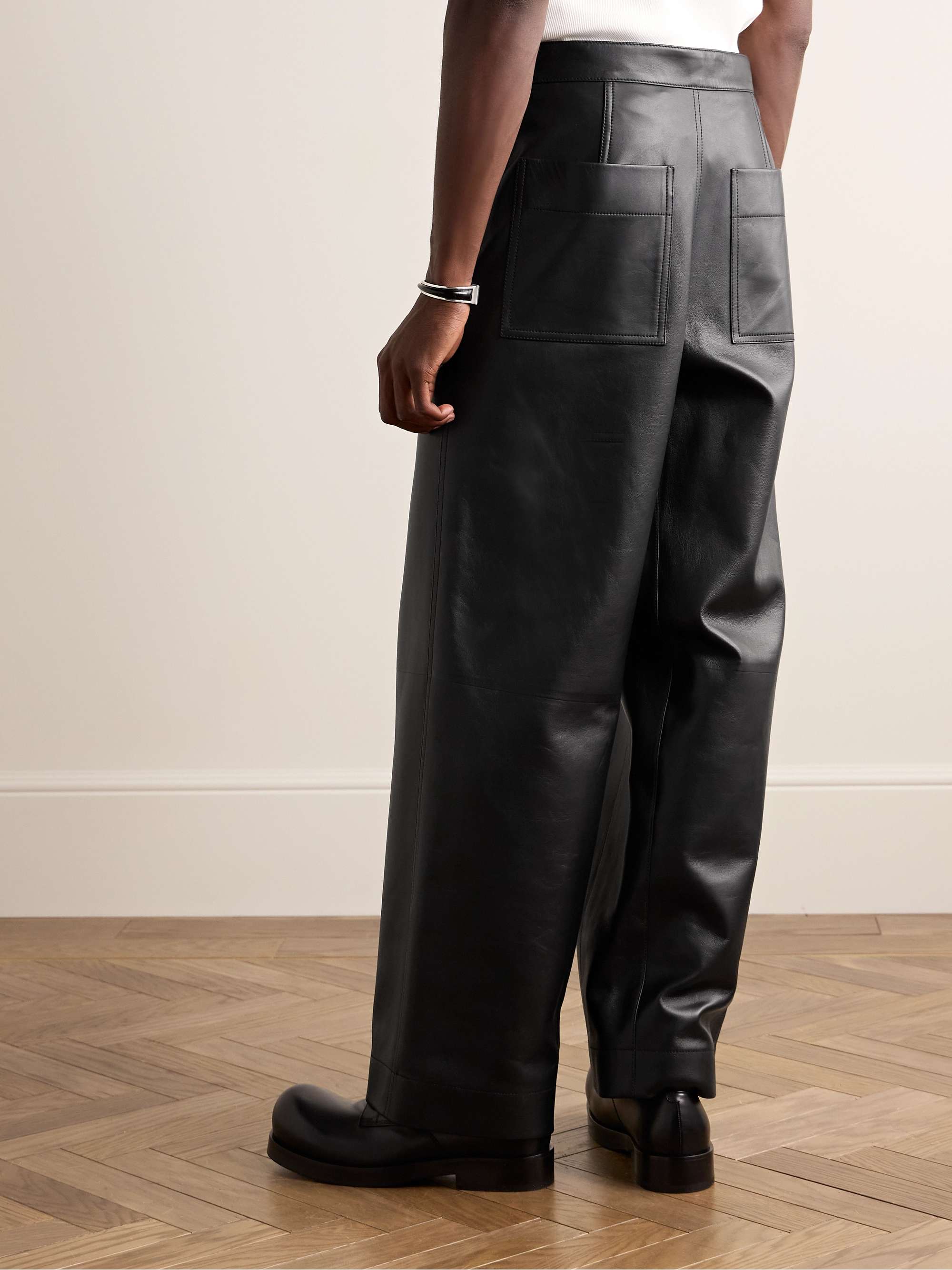 Layered Wide-Leg Leather Trousers view
