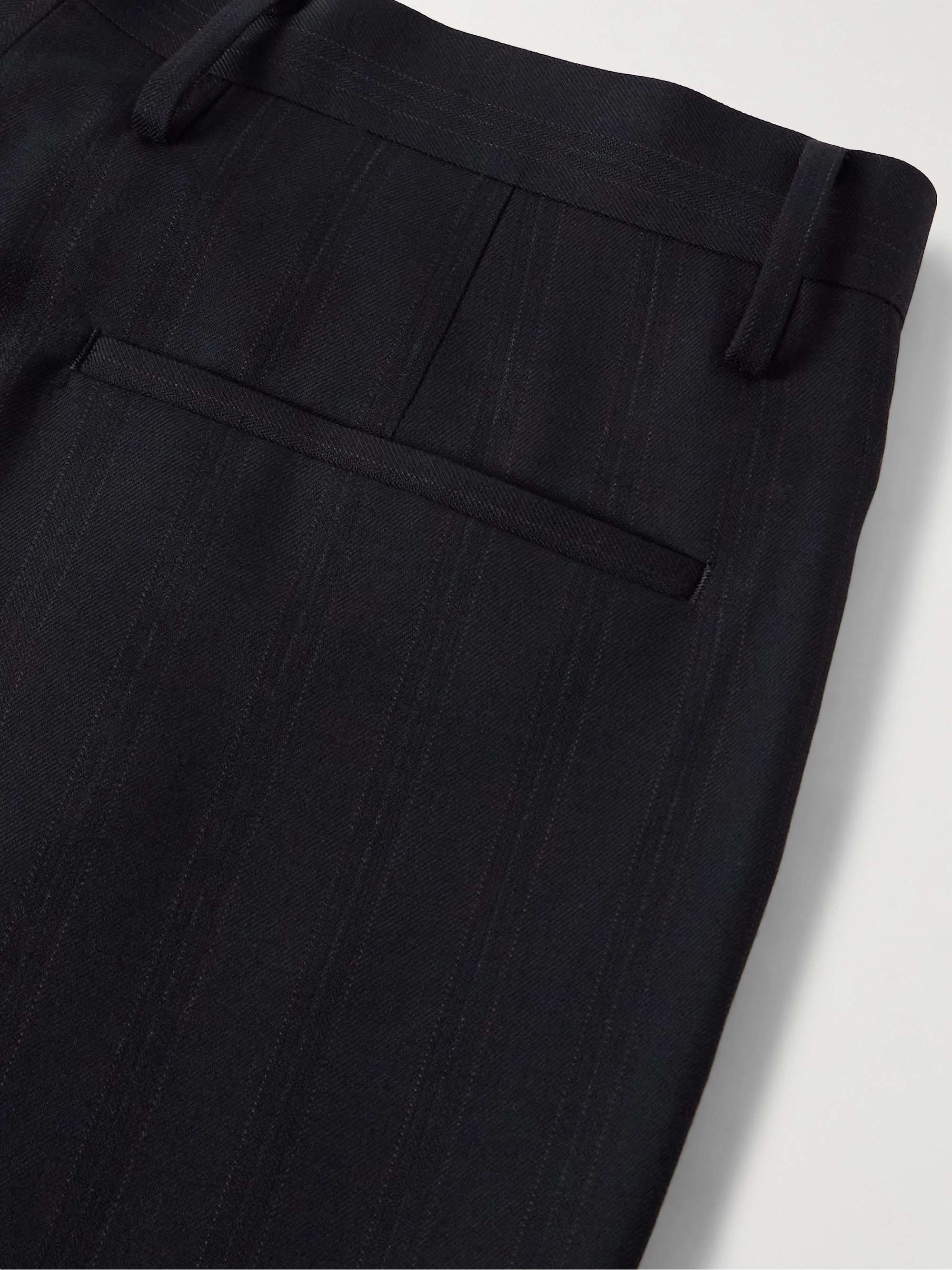 Shoecut Straight-Leg Pleated Pinstriped Wool and Silk-Blend Twill Trousers view
