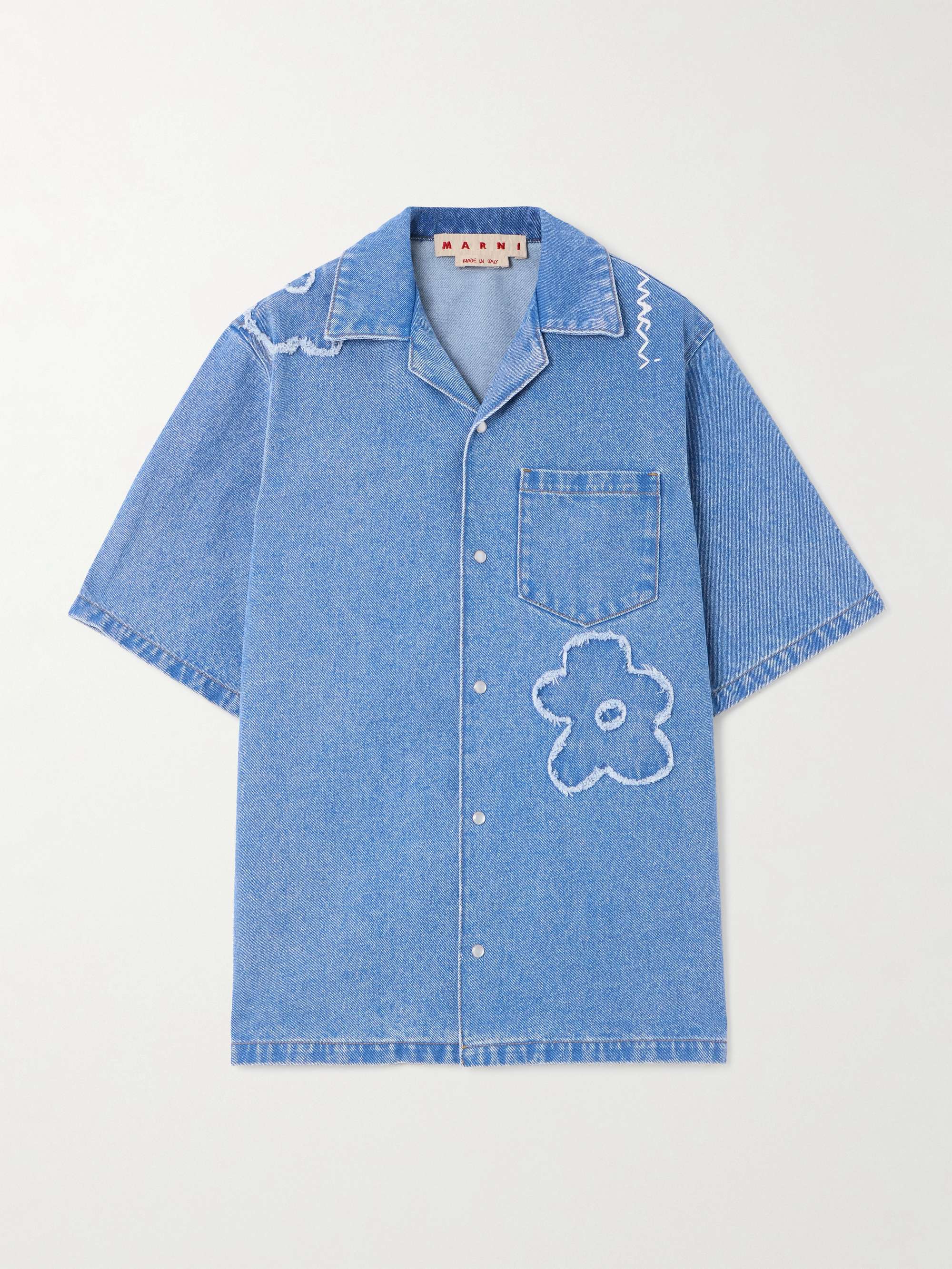 Embroidered frayed denim shirt hero visual
