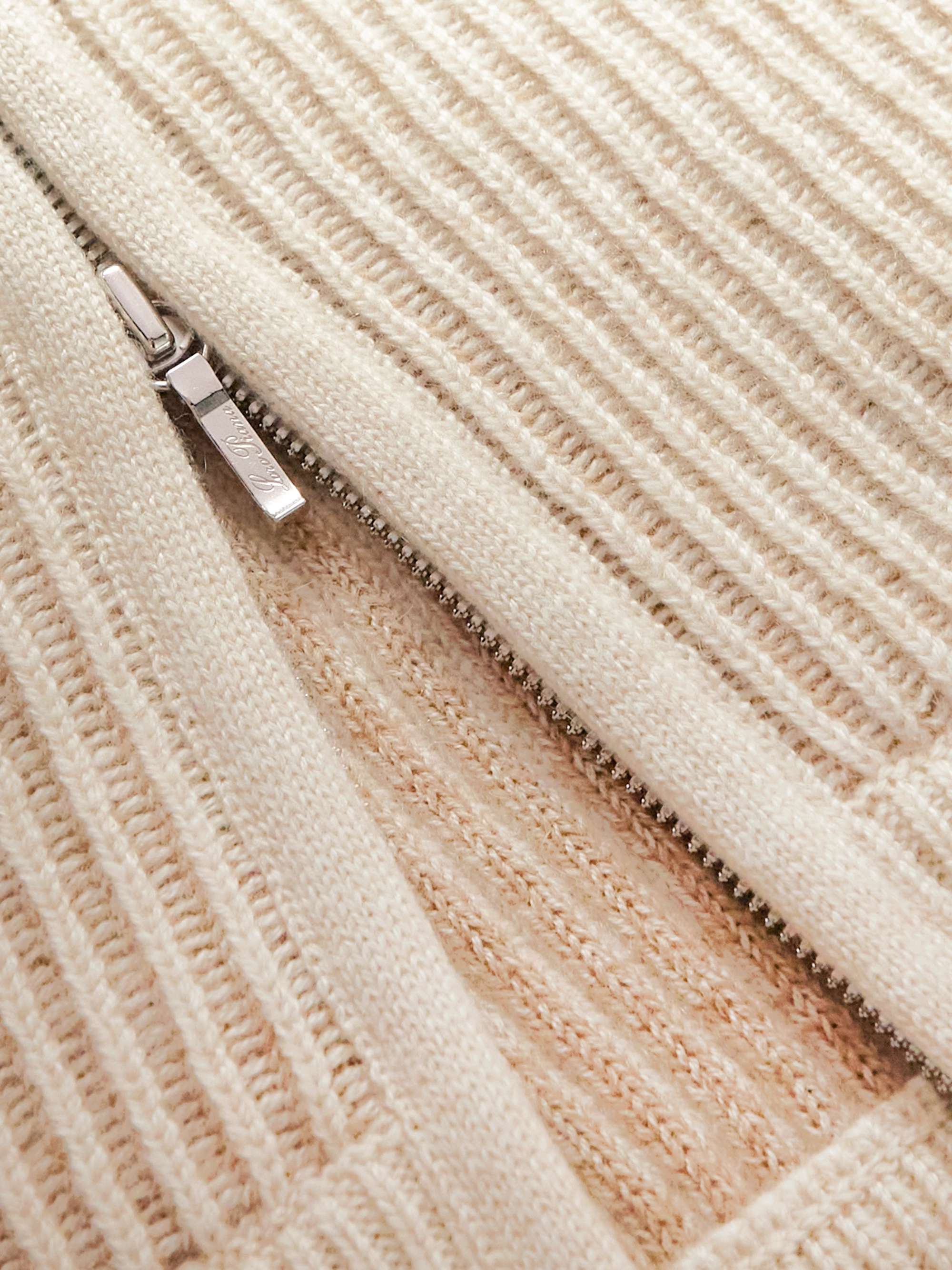 Ribbed Cashmere and Wool-Blend Zip-Up Cardigan view