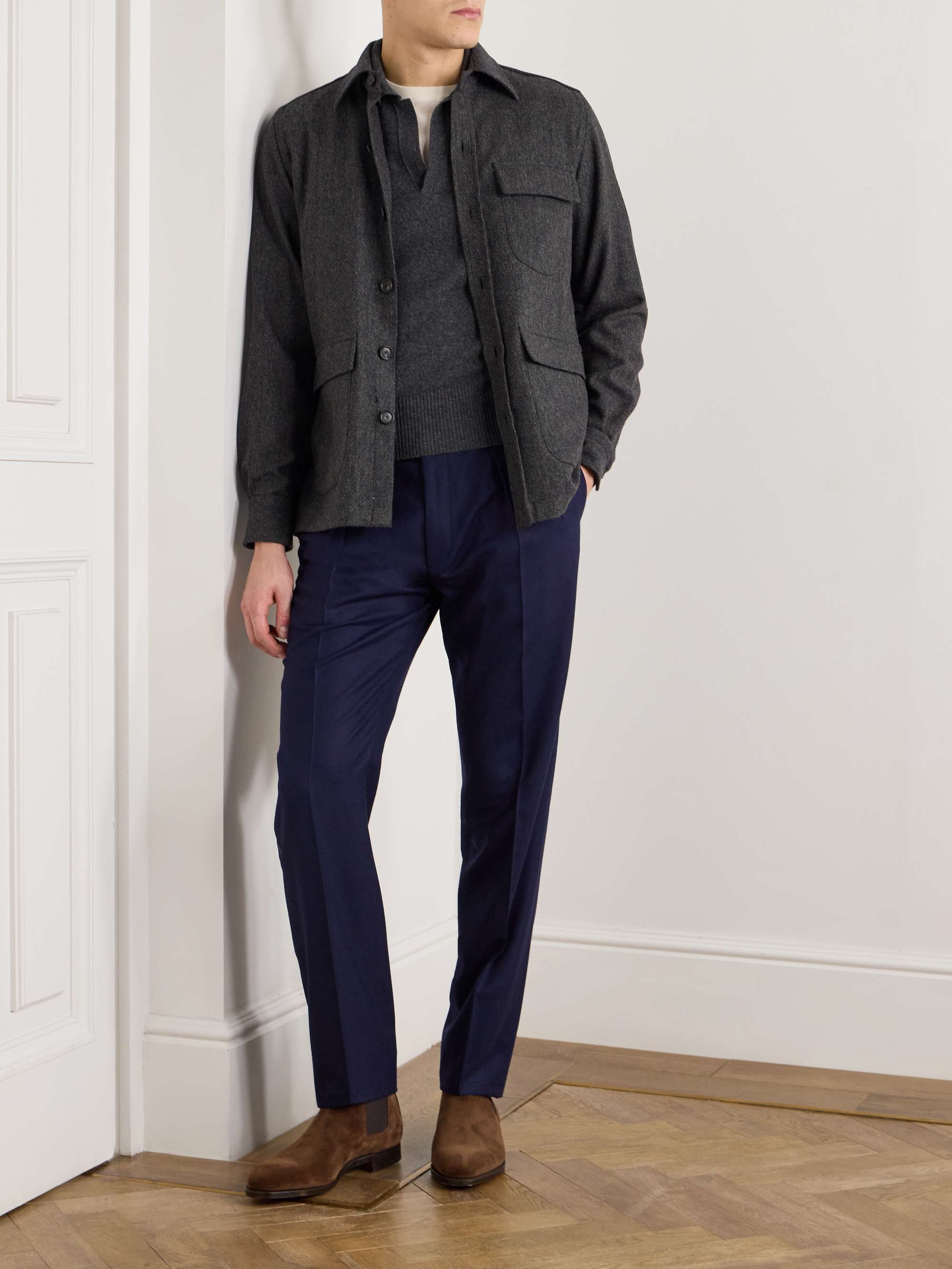 Gregory Straight-Leg Pleated Wool-Twill Trousers view