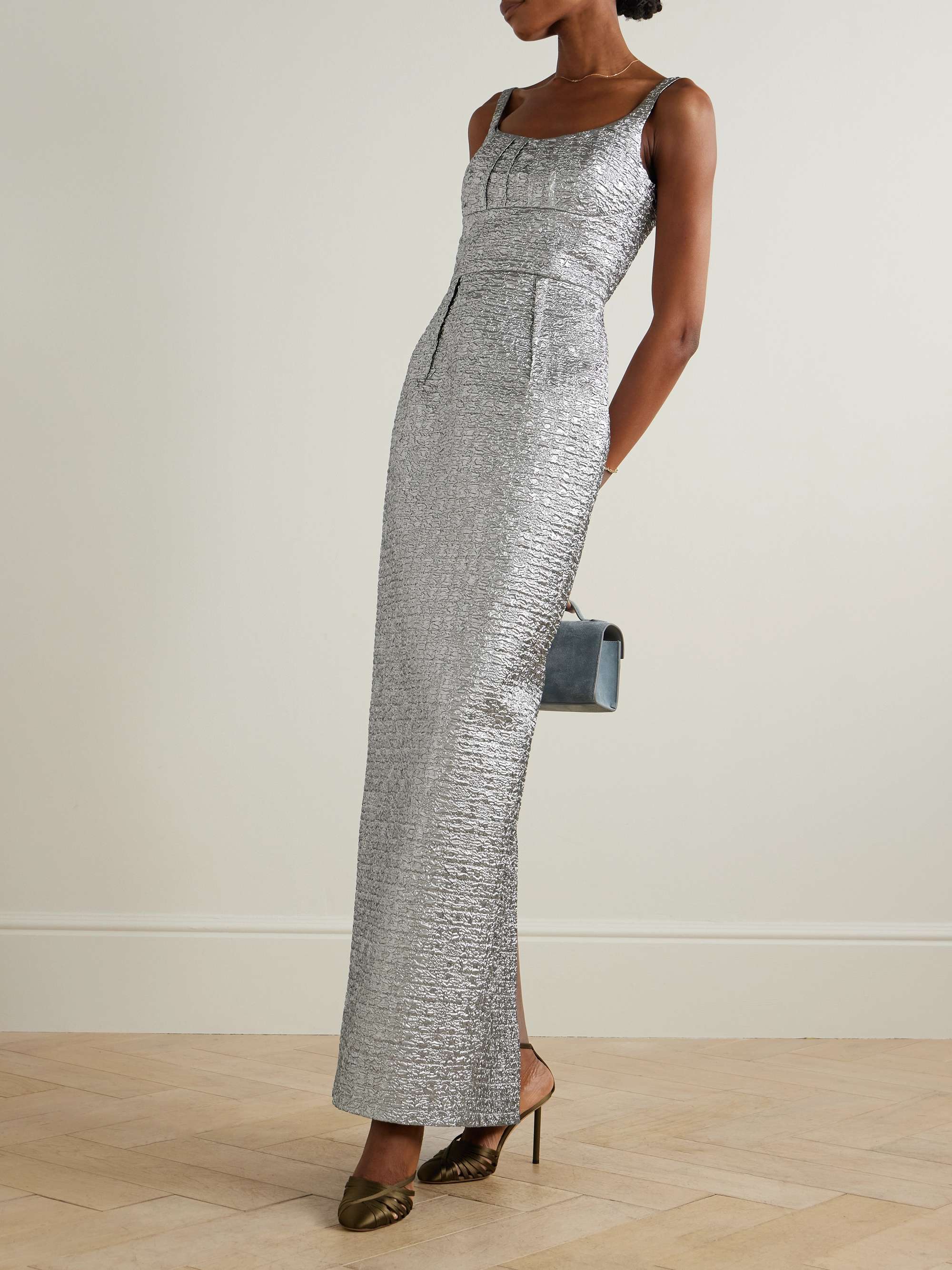 Sharon pintucked metallic seersucker maxi dress view