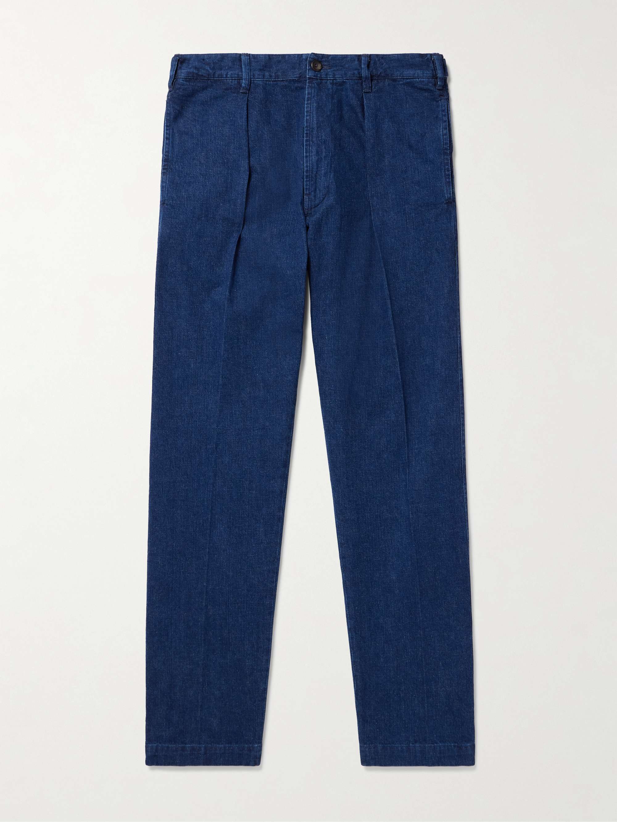 Mk. I Games Straight-Leg Pleated Indigo-Dyed Cotton and Linen-Blend Trousers hero visual