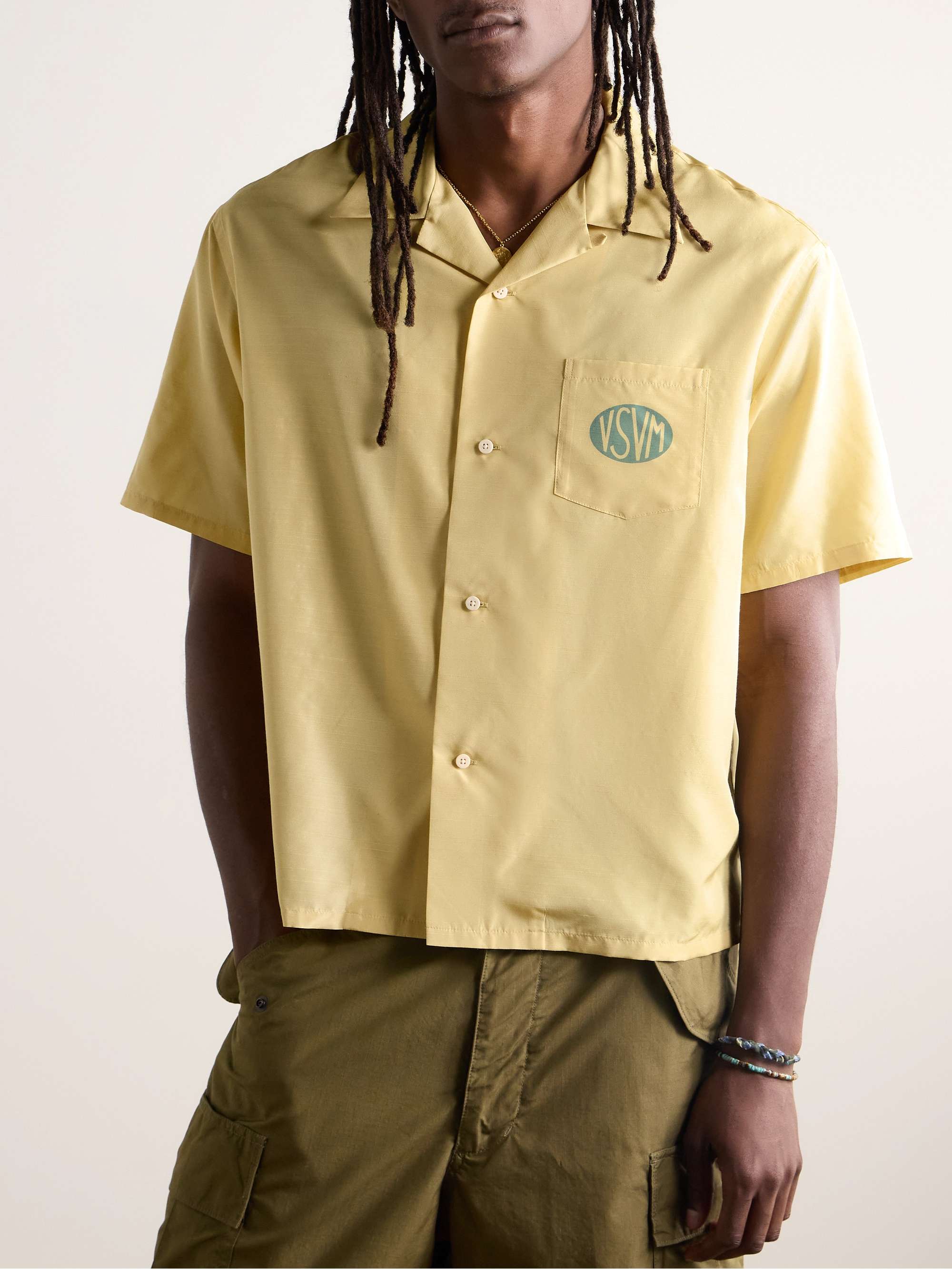 Crosby Convertible-Collar Logo-Print Silk Shirt view