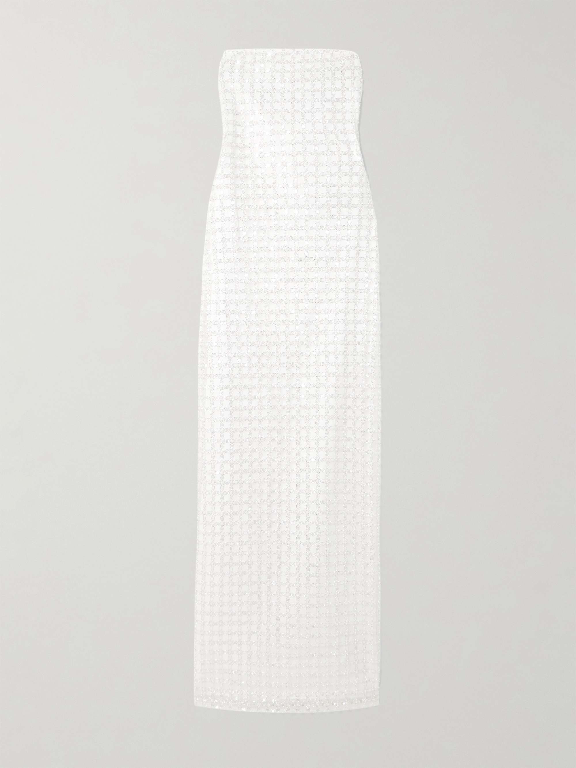 Strapless embellished recycled satin midi dress hero visual