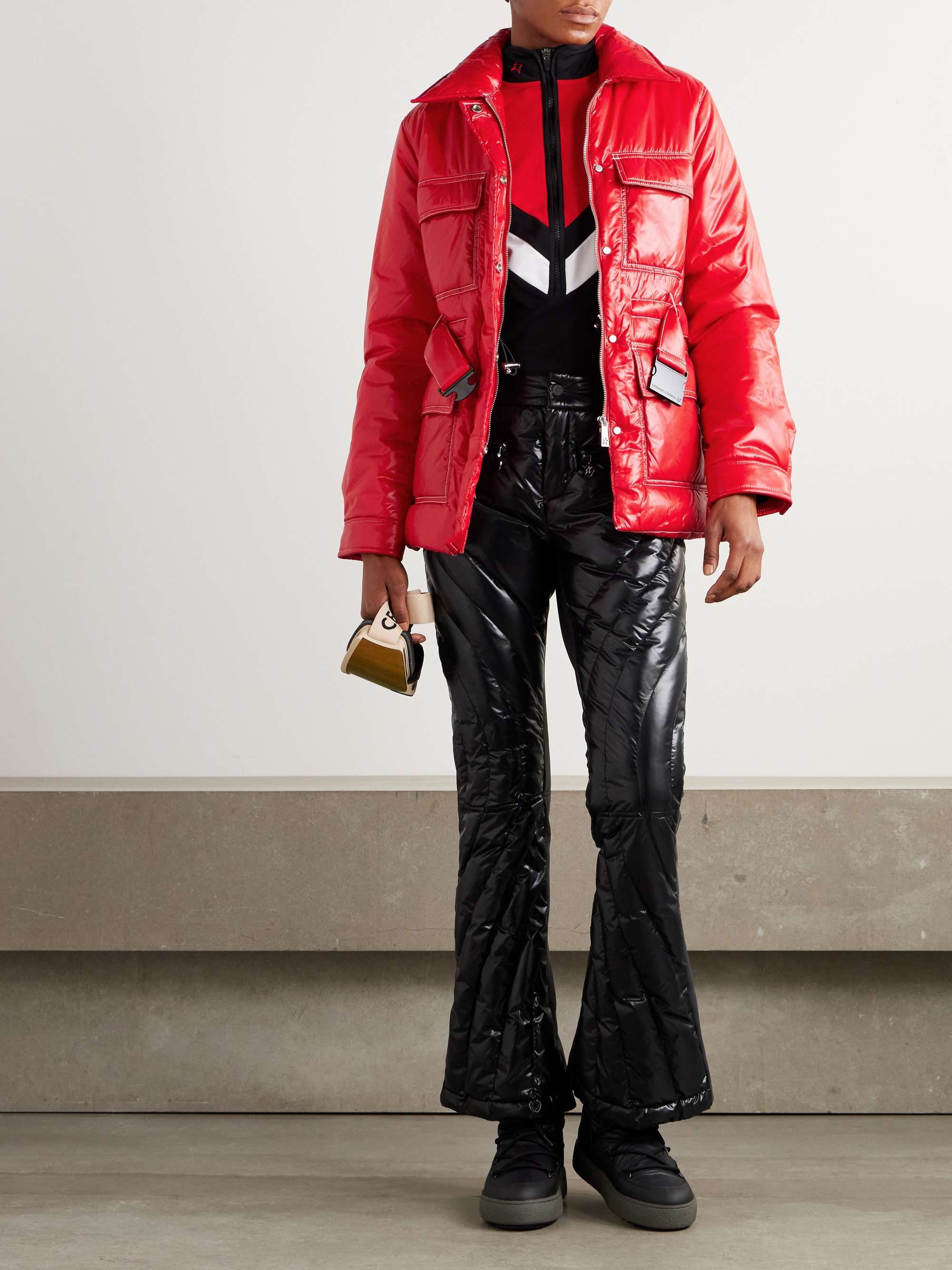 Jade belted quilted padded glossed-shell ski jacket view