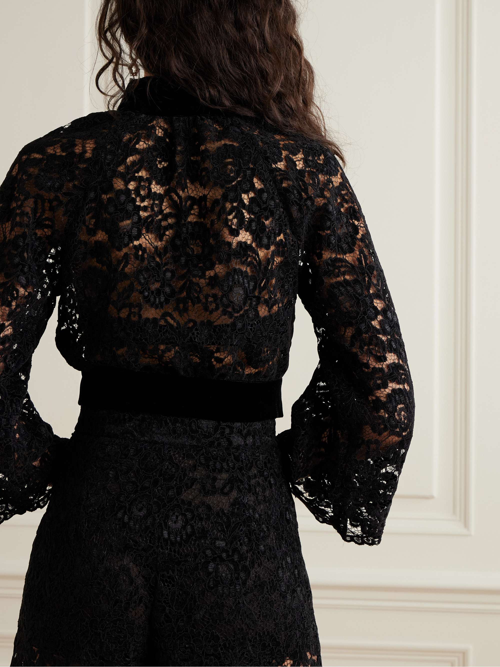 Leda cropped velvet-trimmed corded lace jacket view