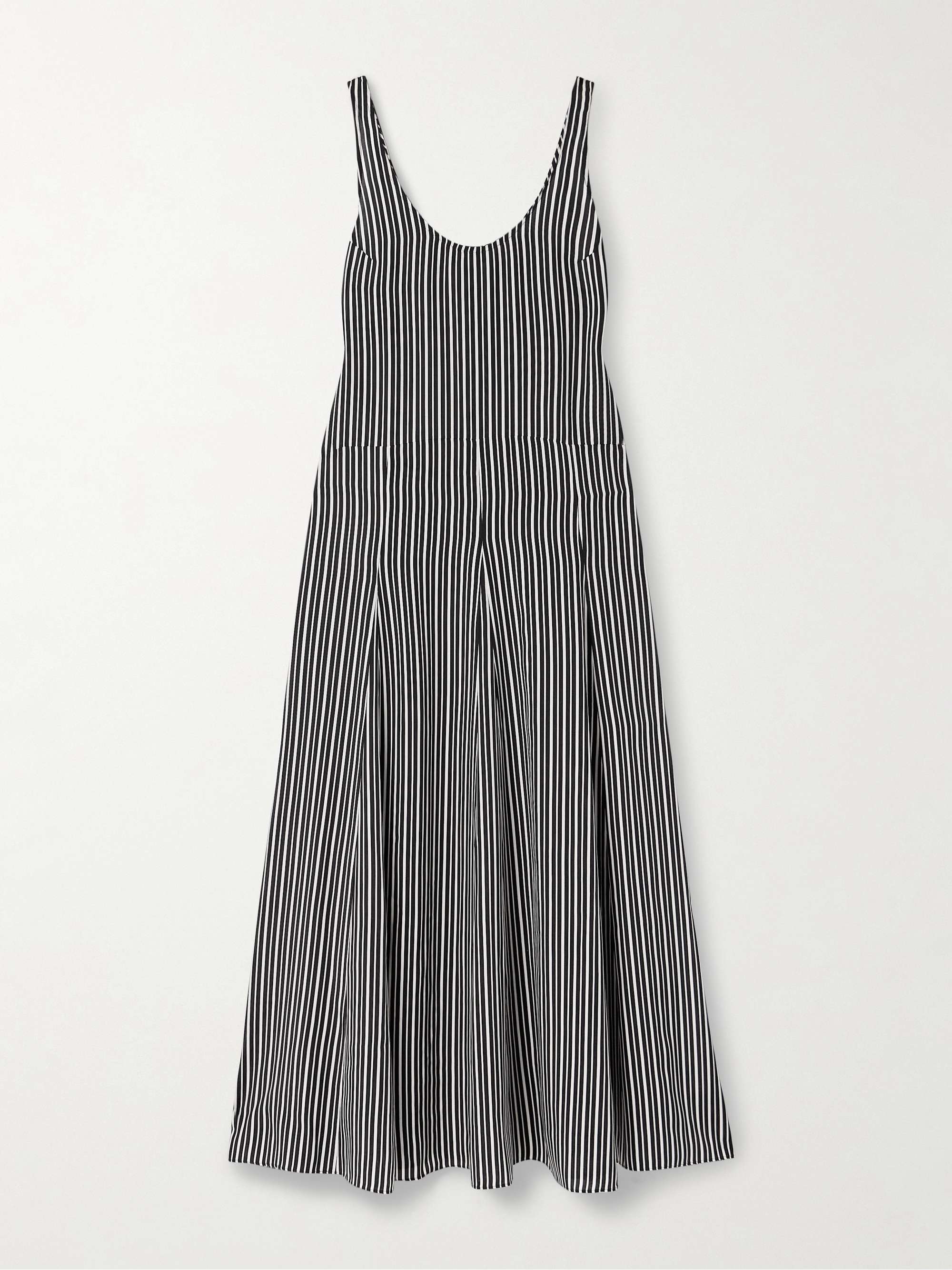 Pleated striped recycled-crepe de chine midi dress hero visual