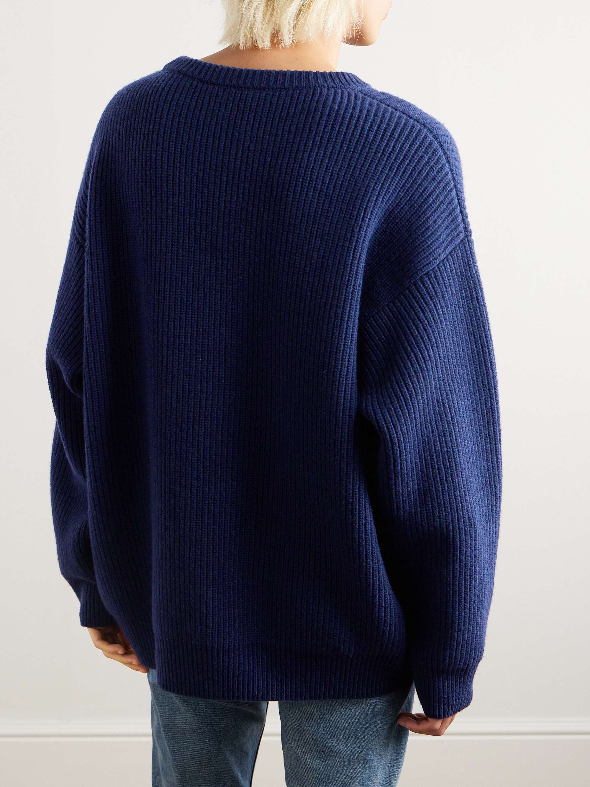 Logo-Embroidered Ribbed Wool Sweater view