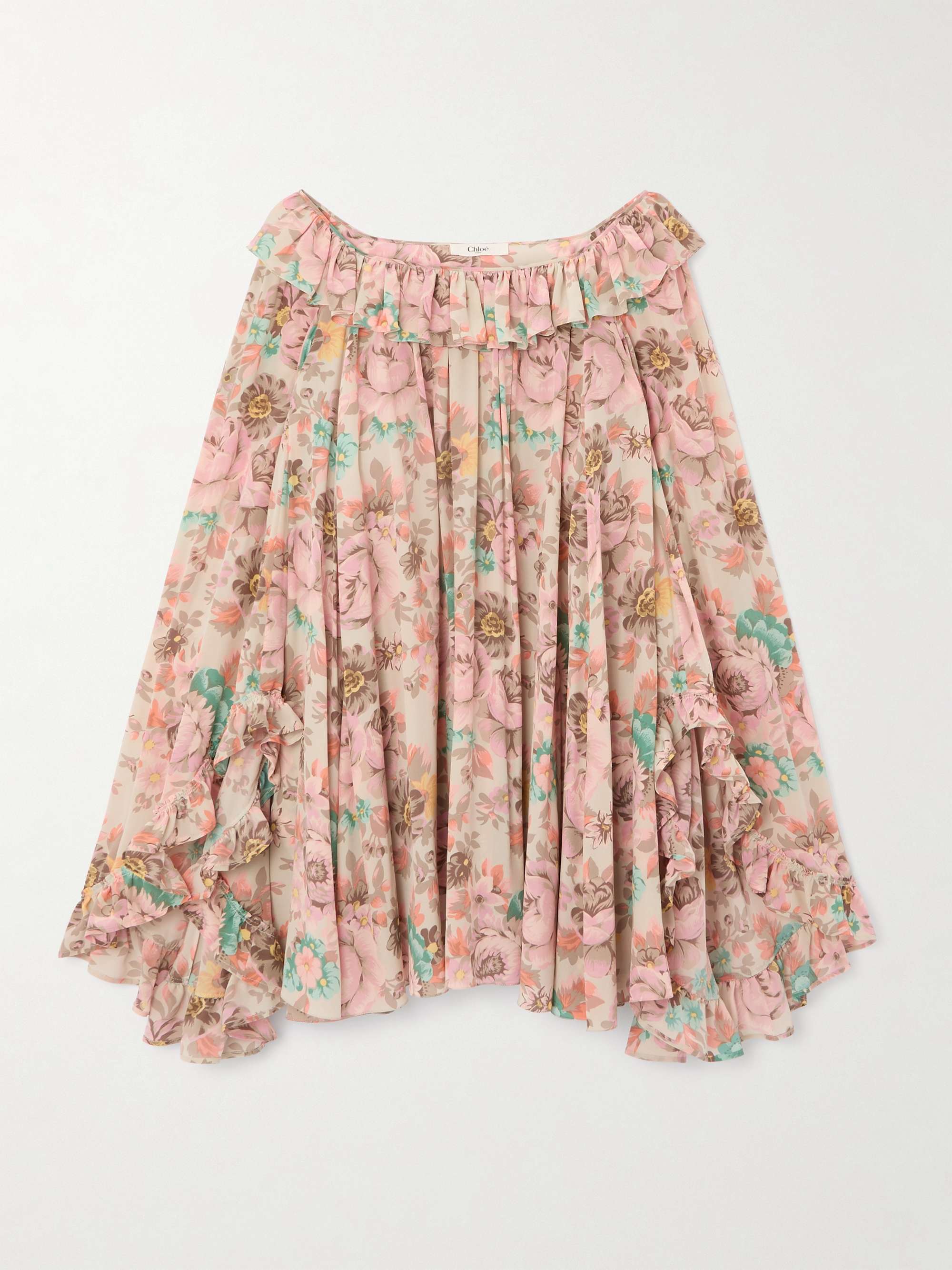 Ruffled floral-print silk crepe de chine mini dress hero visual