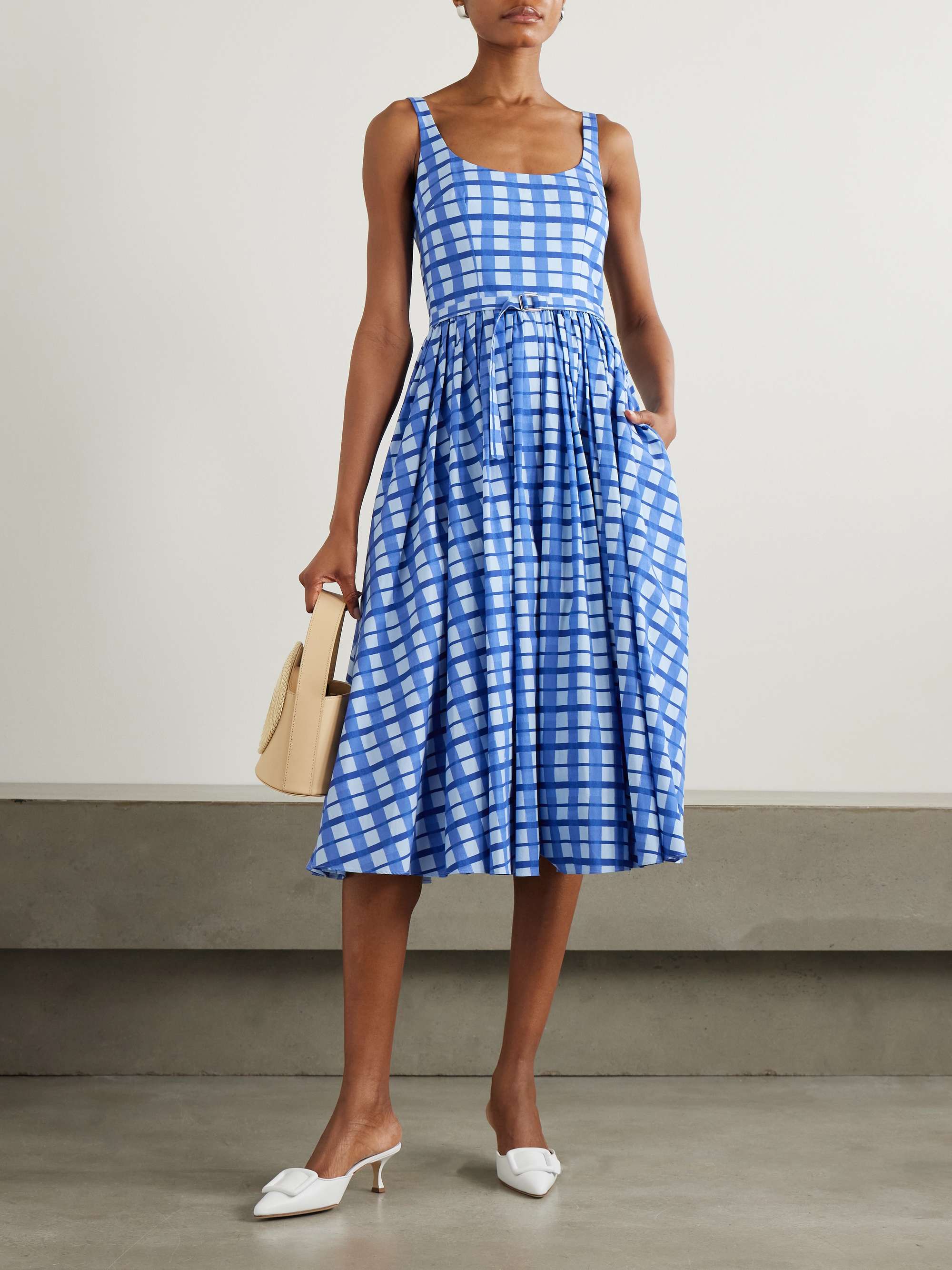 Eglantine belted pleated checked cotton-poplin midi dress view