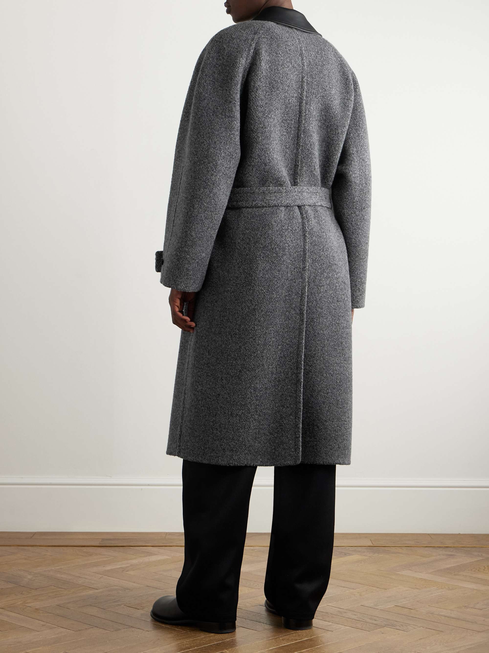 Leather-Trimmed Wool-Blend Overcoat view