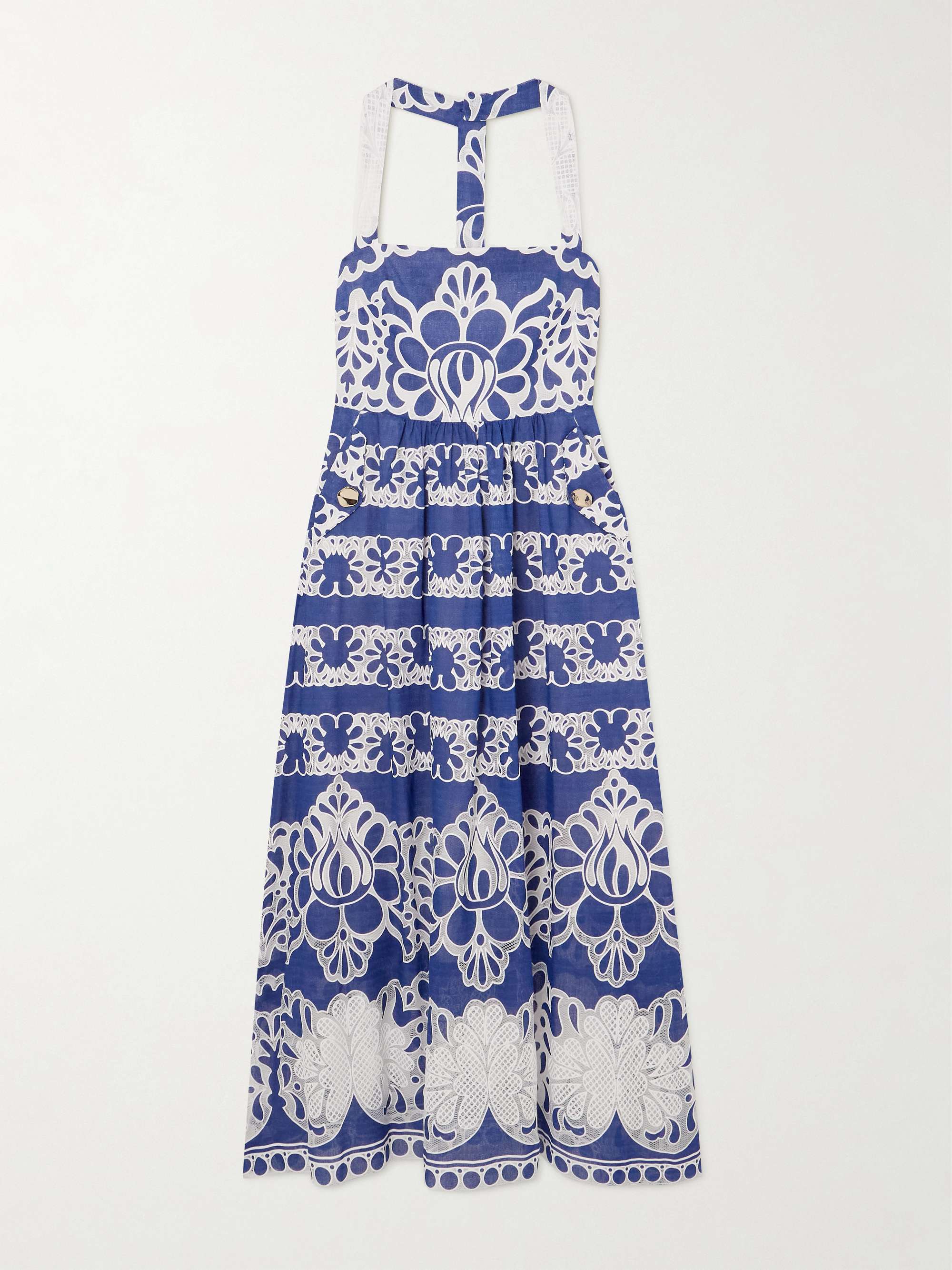 Mavaro lace-trimmed embroidered cotton-blend midi dress hero visual