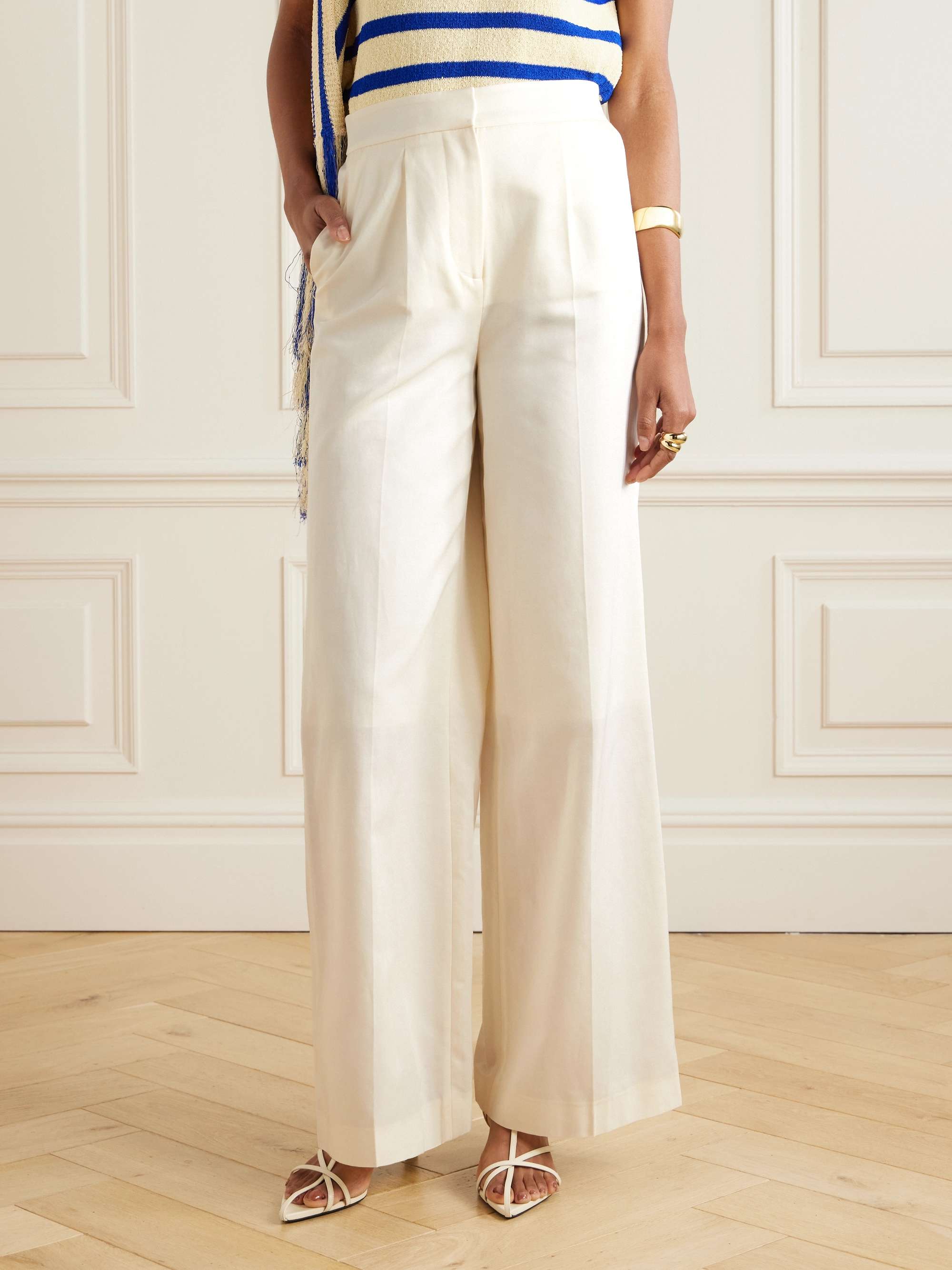 Alanel silk and cotton-blend wide-leg pants view