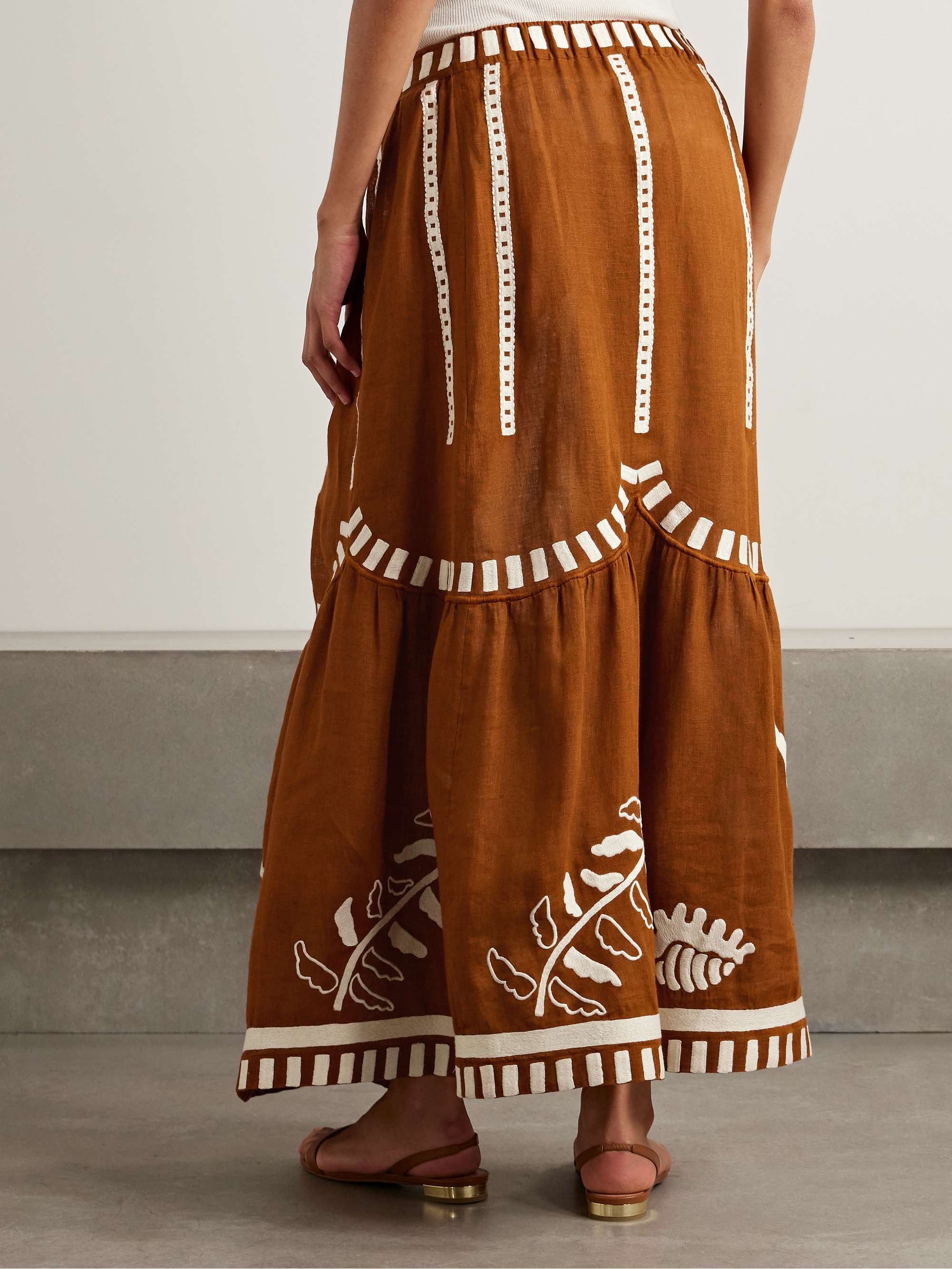 Mermaid Starfish tiered embroidered linen maxi skirt view
