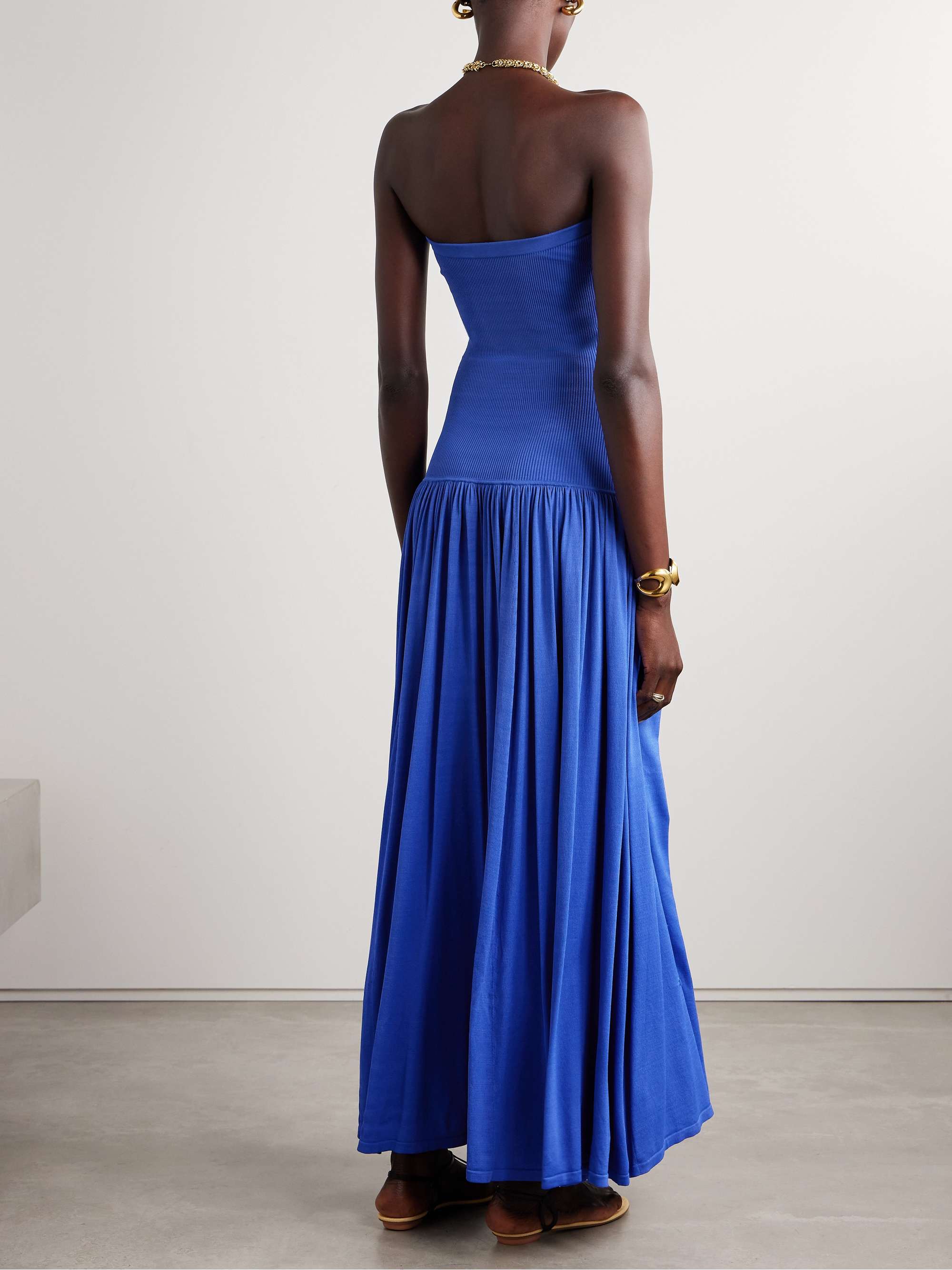 Maxine strapless ribbed gathered stretch-knit maxi dress view