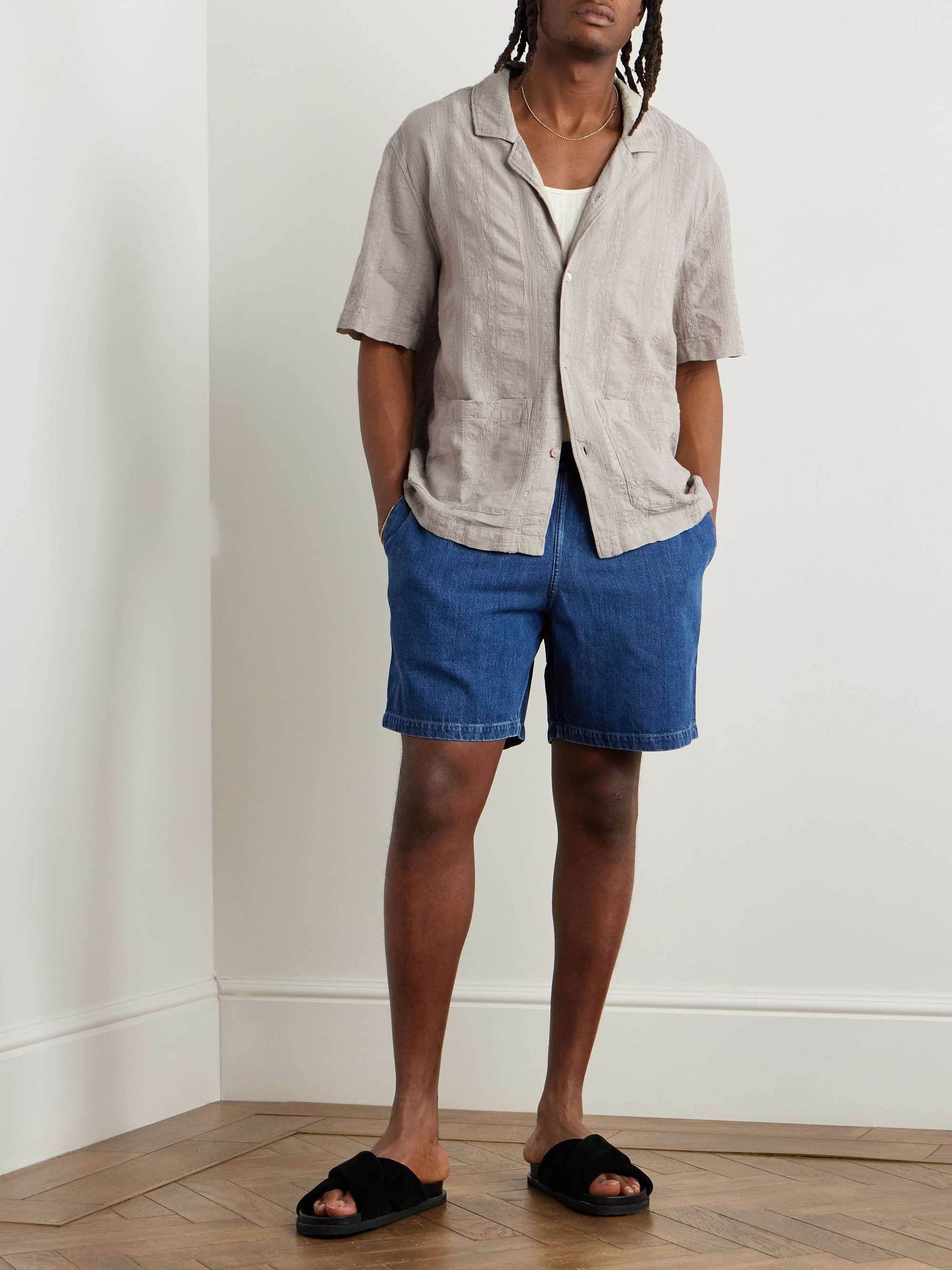 Camp-Collar Embroidered Cotton-Gauze Shirt view