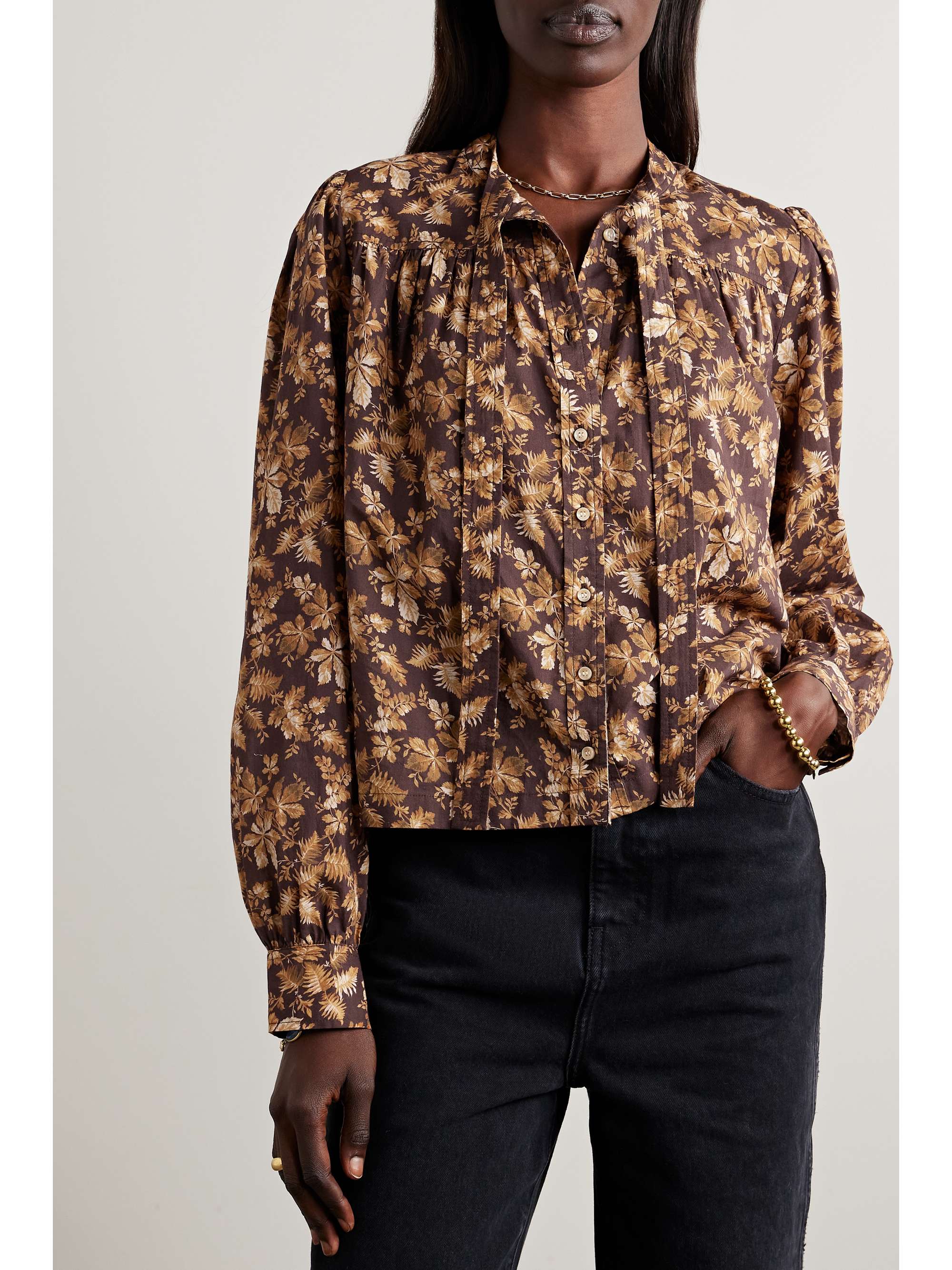 + NET SUSTAIN Norma pussy-bow floral-print cotton-poplin blouse view