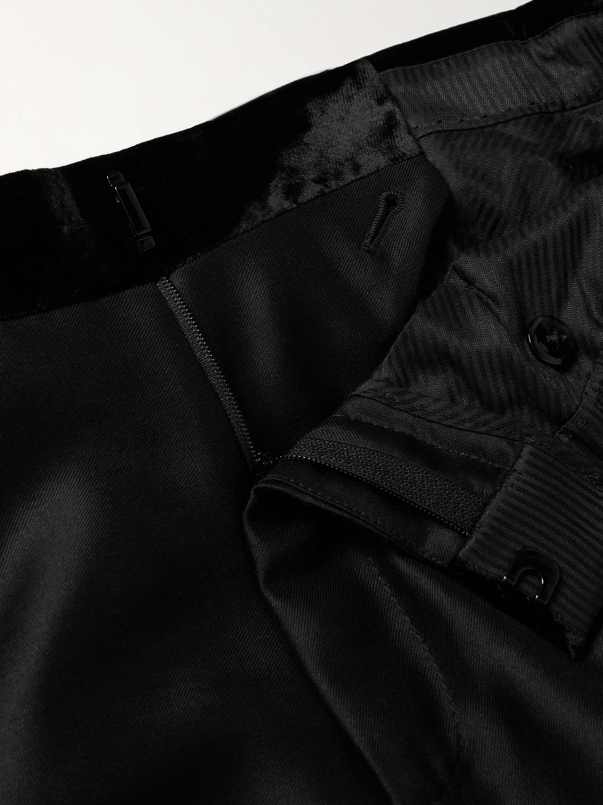 Straight-Leg Velvet-Trimmed Wool, Mohair and Silk-Blend Tuxedo Trousers view