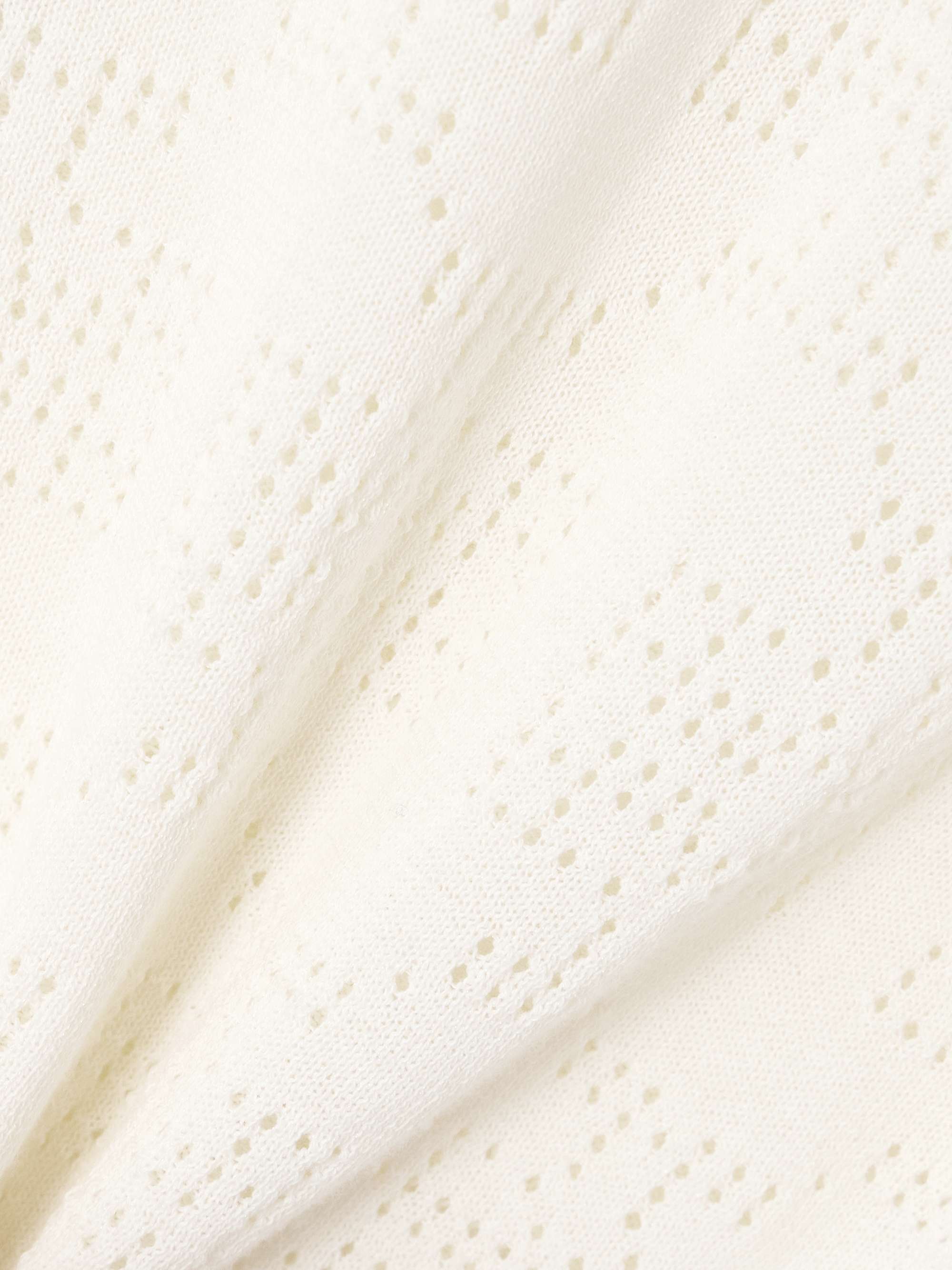 Two-tone pointelle-knit cotton-blend polo shirt view