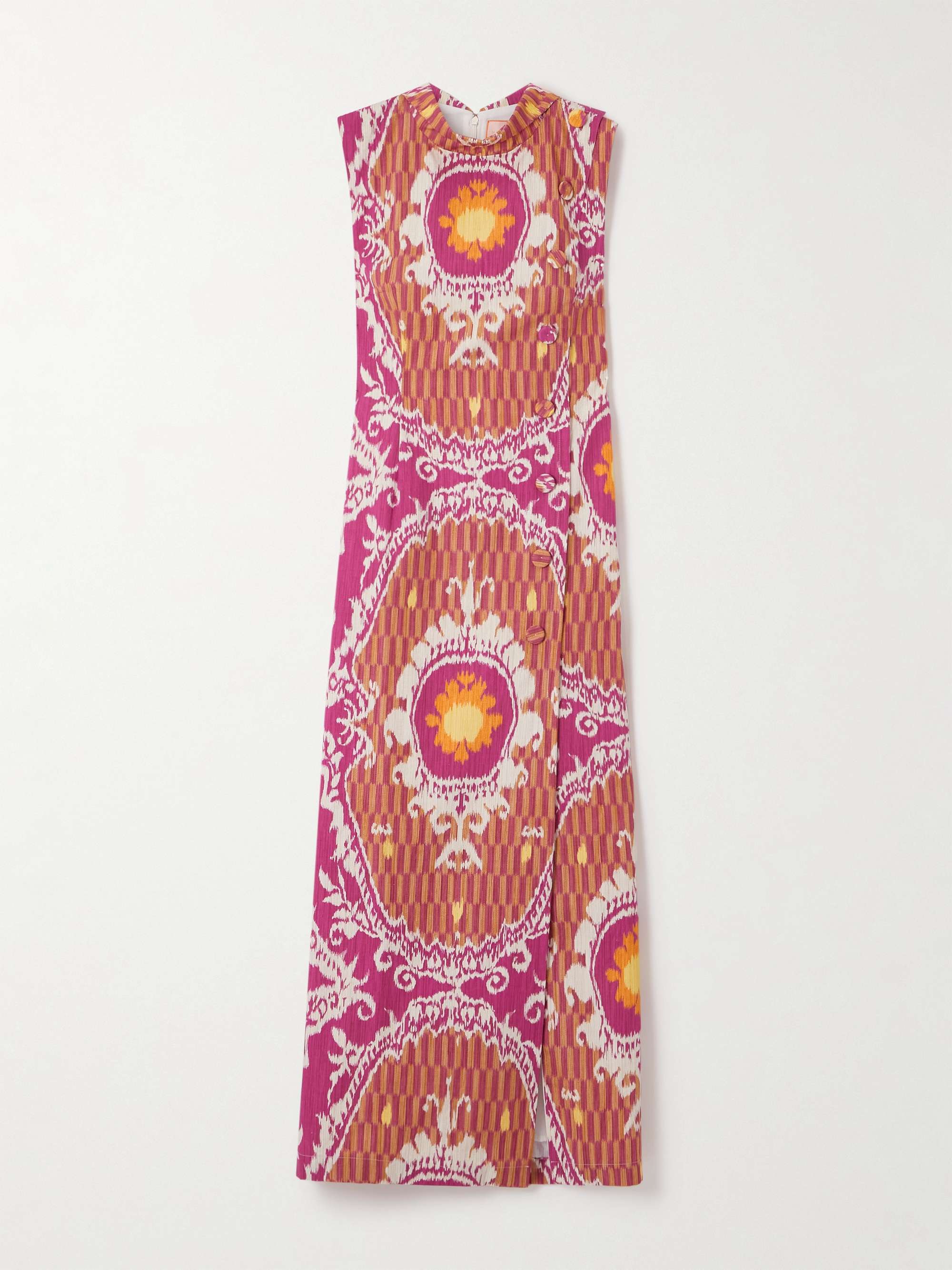 Six button-embellished printed organic cotton midi dress hero visual