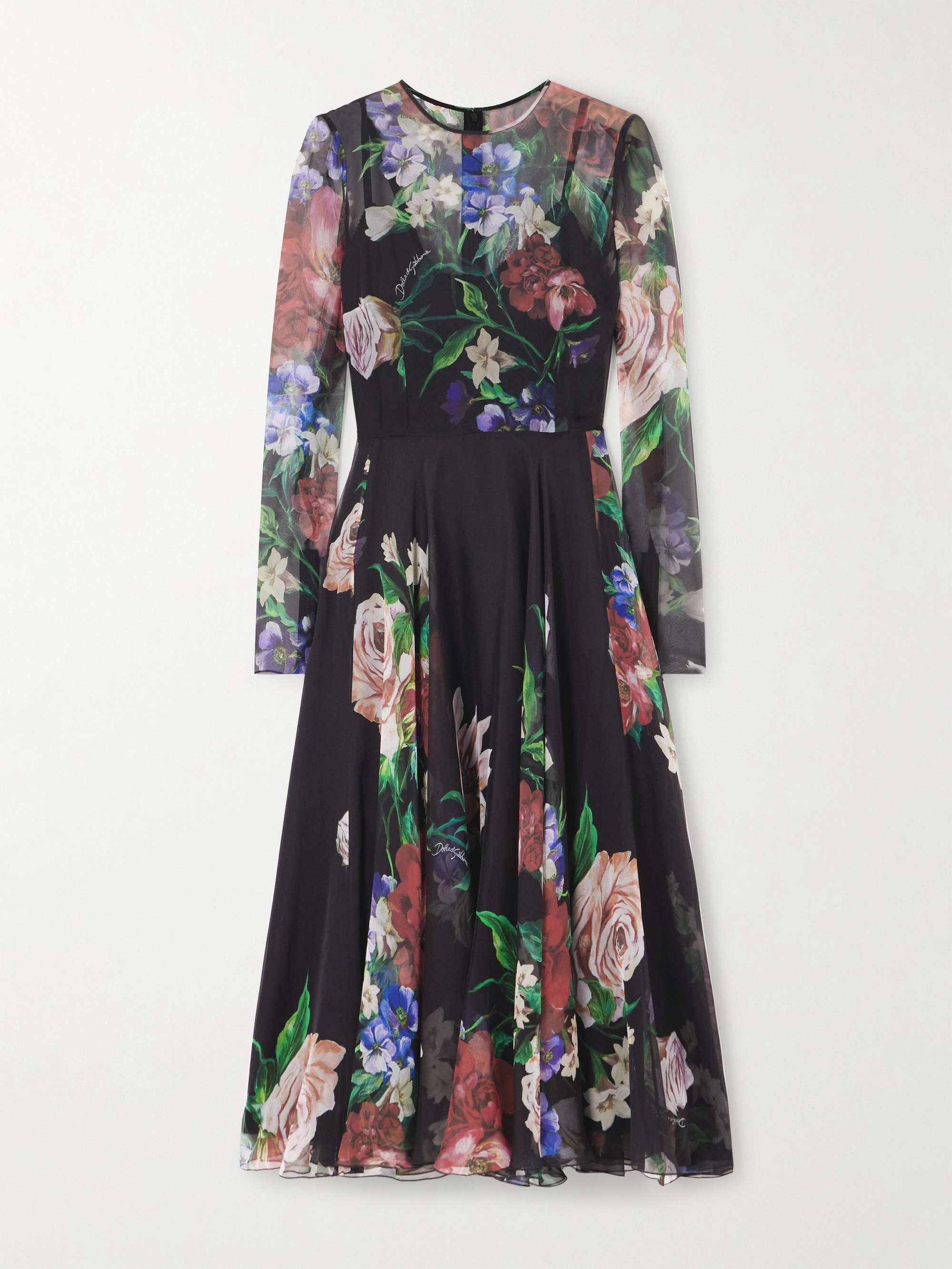 Pleated floral-print silk-chiffon midi dress hero visual