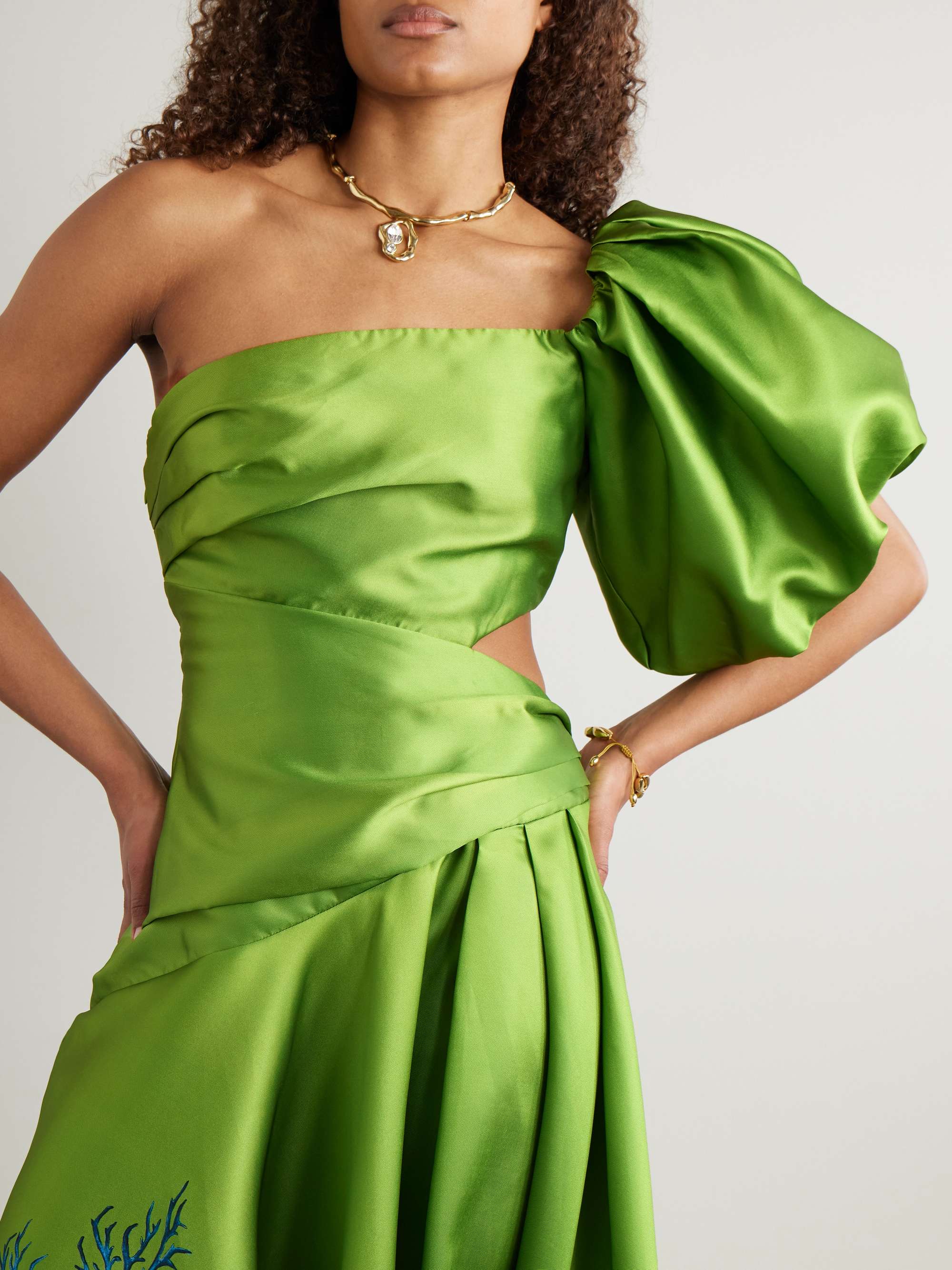 + Sam Pauletto Aquatica one-shoulder gathered printed recycled satin-twill dress view