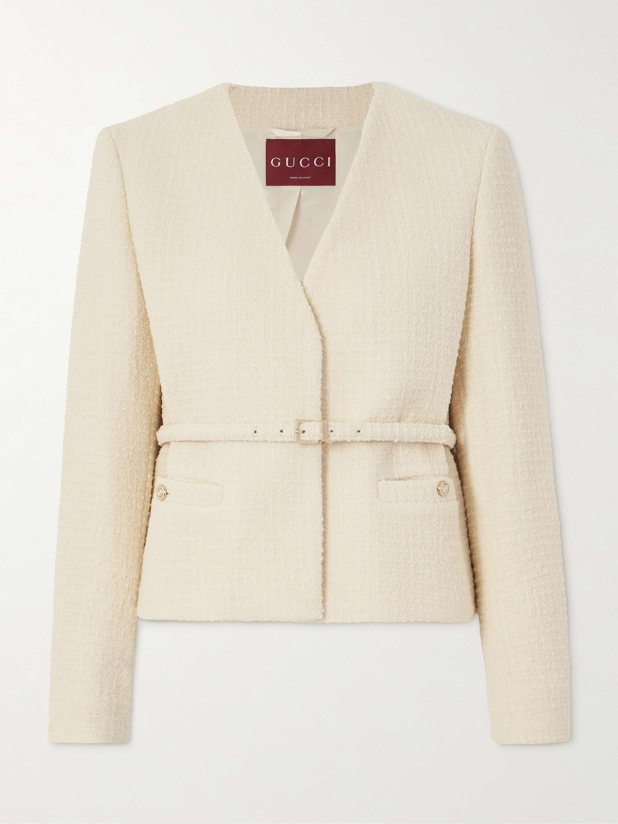Belted wool-blend bouclé-tweed jacket hero visual