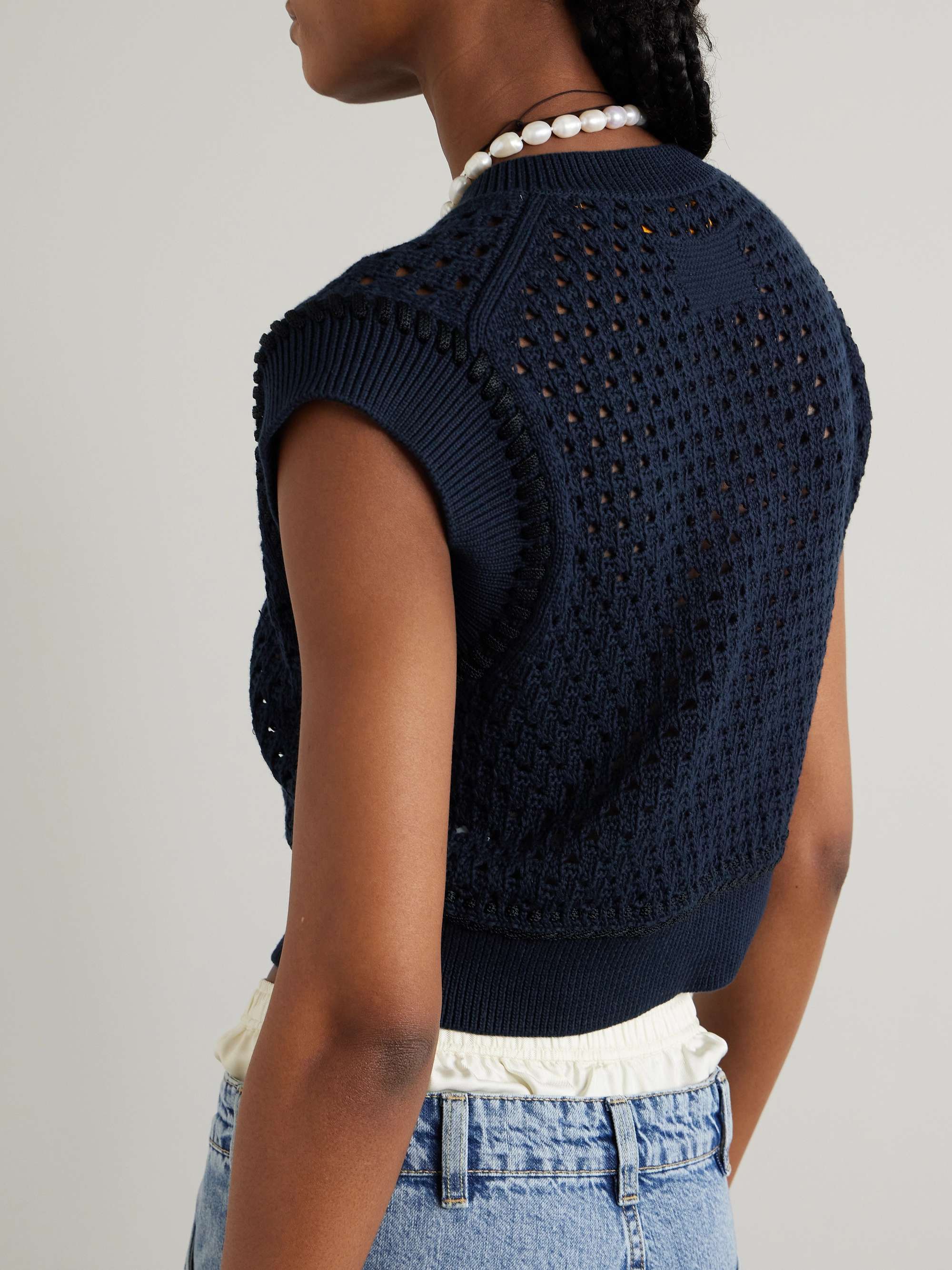 Cropped open-knit cotton vest view