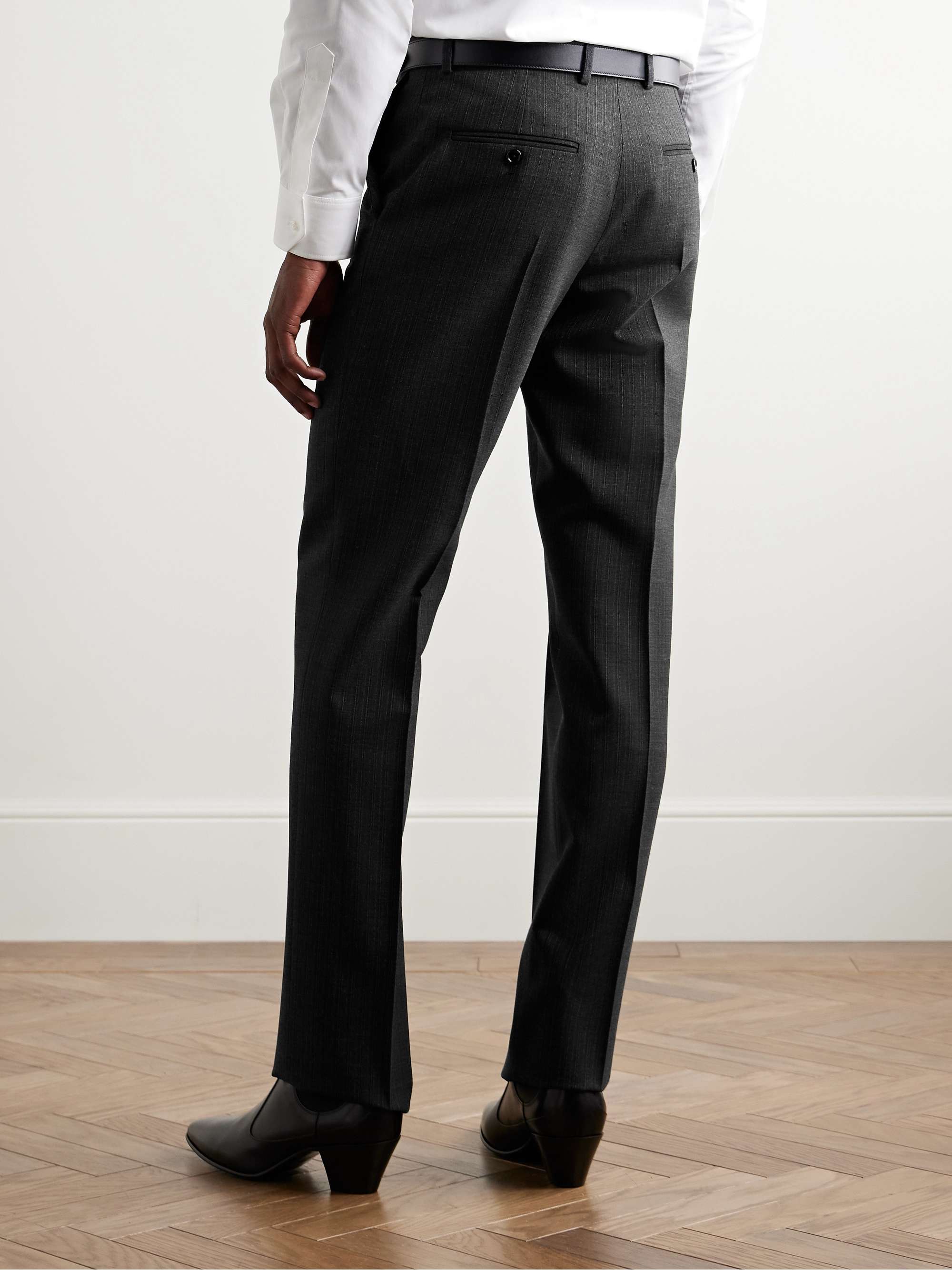 Slim-Fit Straight-Leg Striped Wool and Silk-Blend Gabardine Trousers view