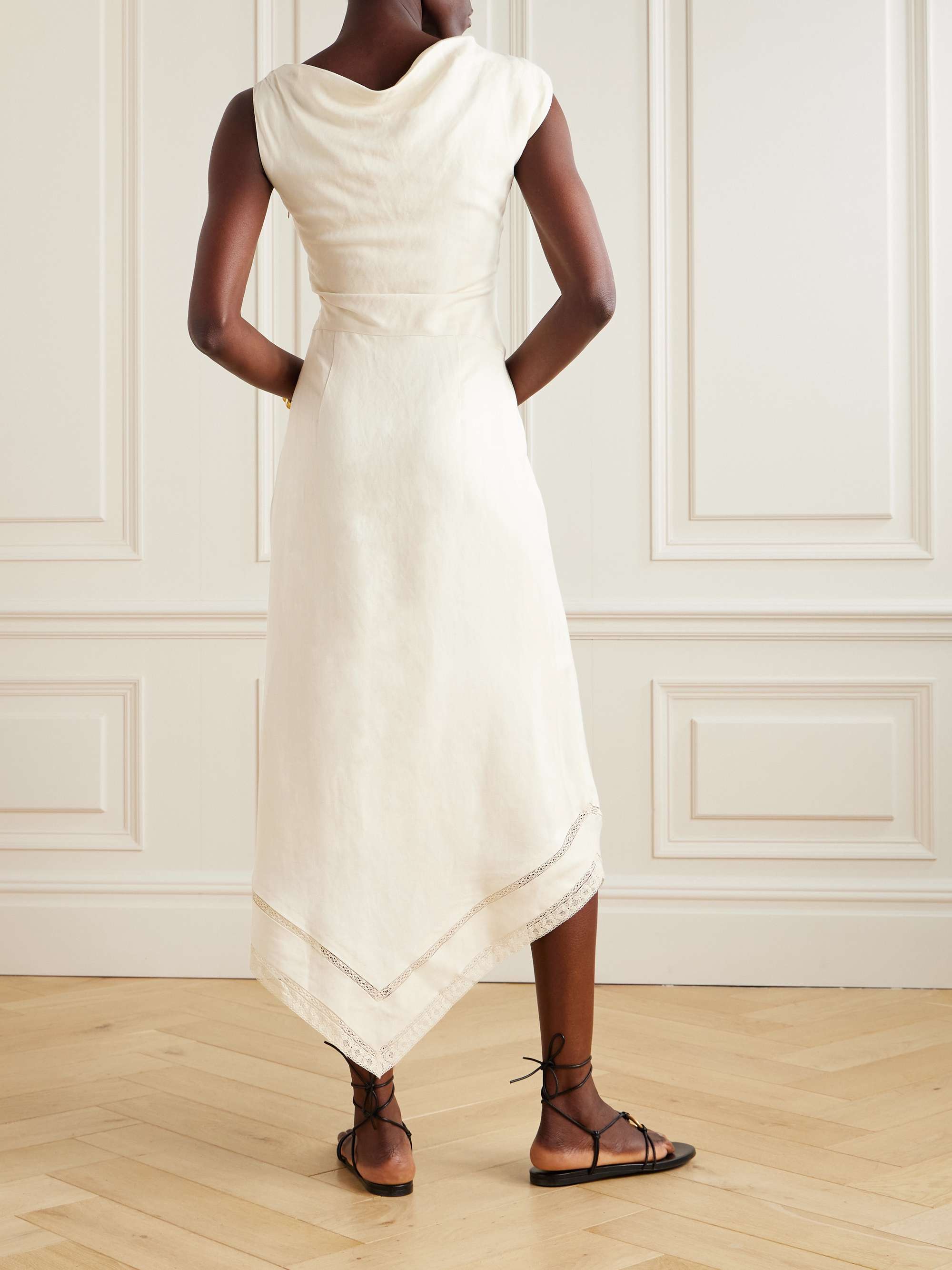 Alva asymmetric lace-trimmed woven midi dress view