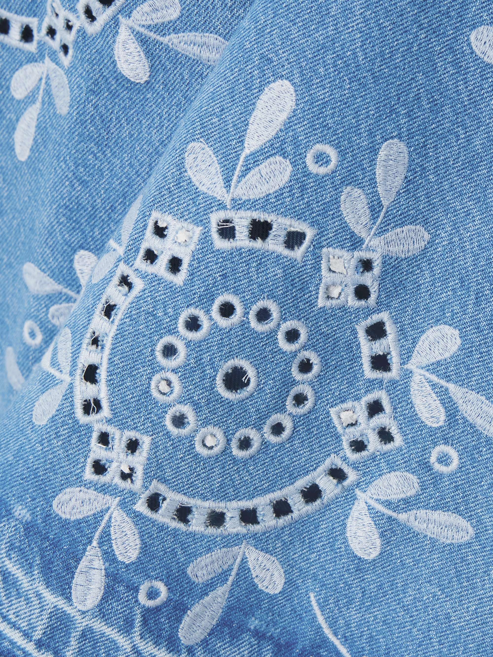 Frayed broderie anglaise denim mini shirt dress view