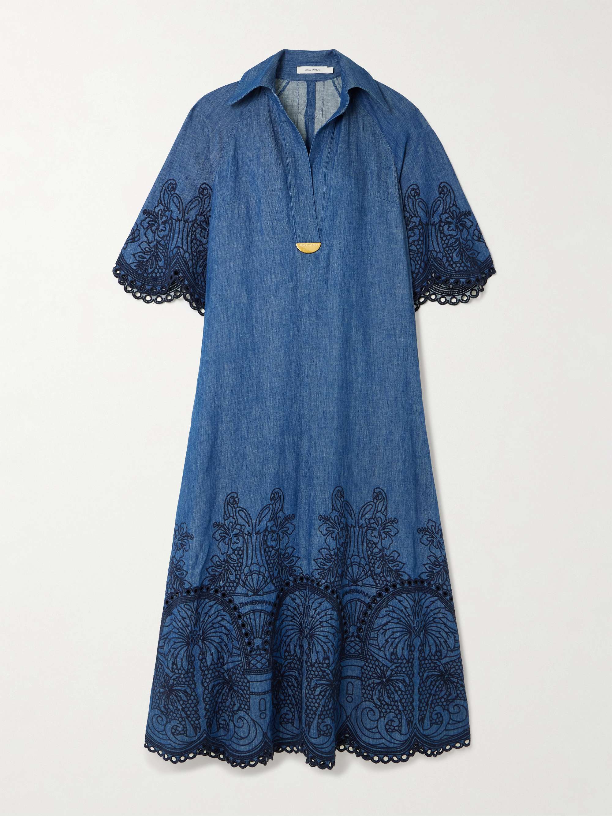 Coco embellished embroidered denim midi dress hero visual