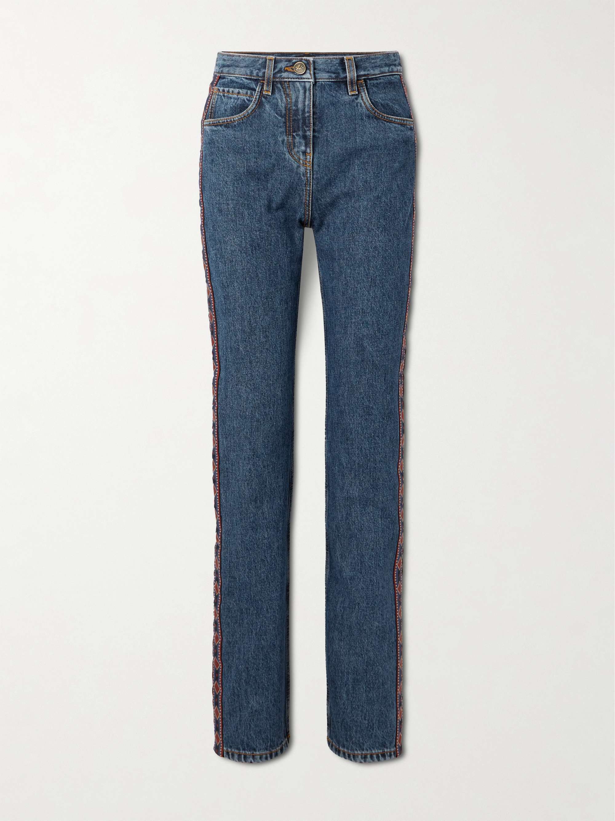 Embroidered high-rise slim-leg jeans hero visual