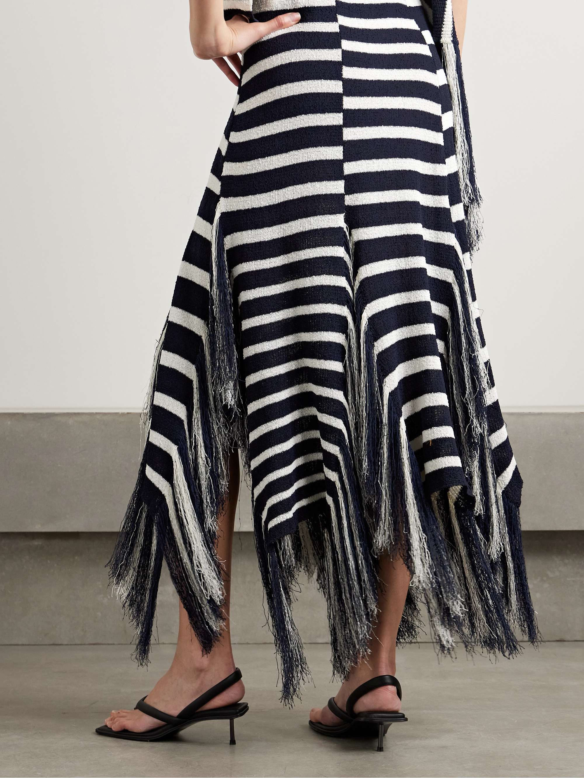 Yves asymmetric fringed striped knitted maxi skirt view