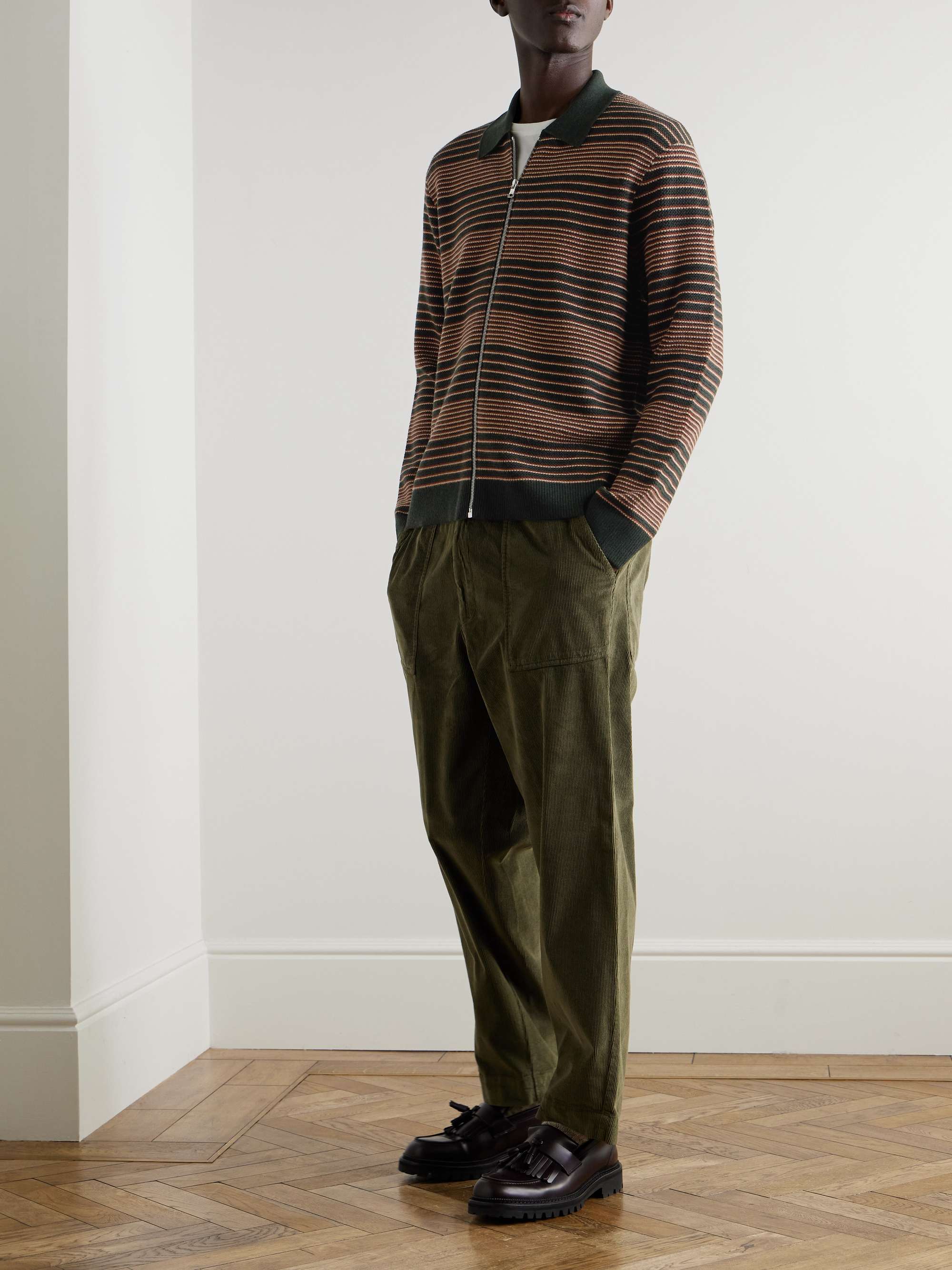 Striped Merino Wool-Jacquard Zip-Up Cardigan view