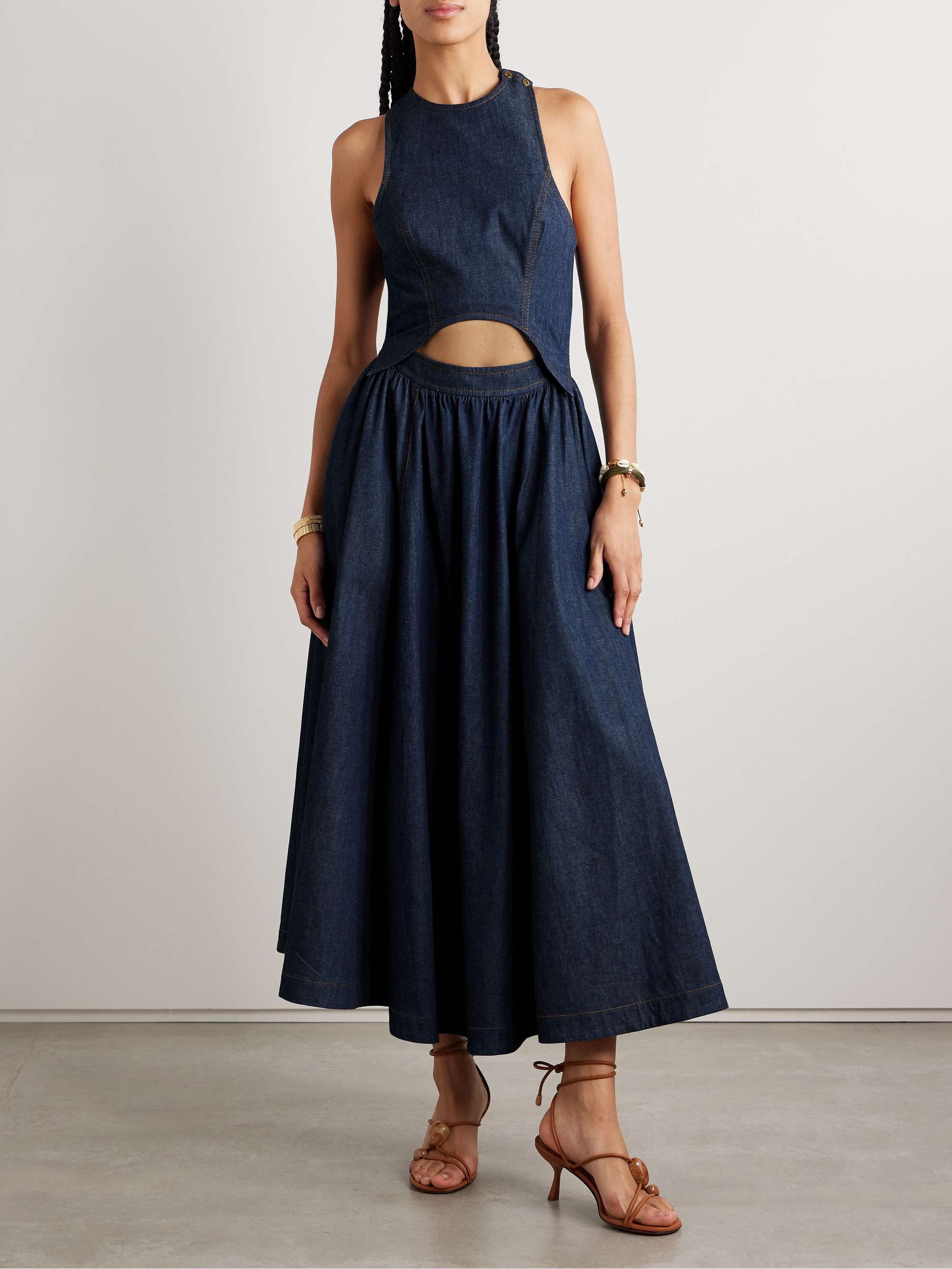Illuminate cutout denim midi dress view