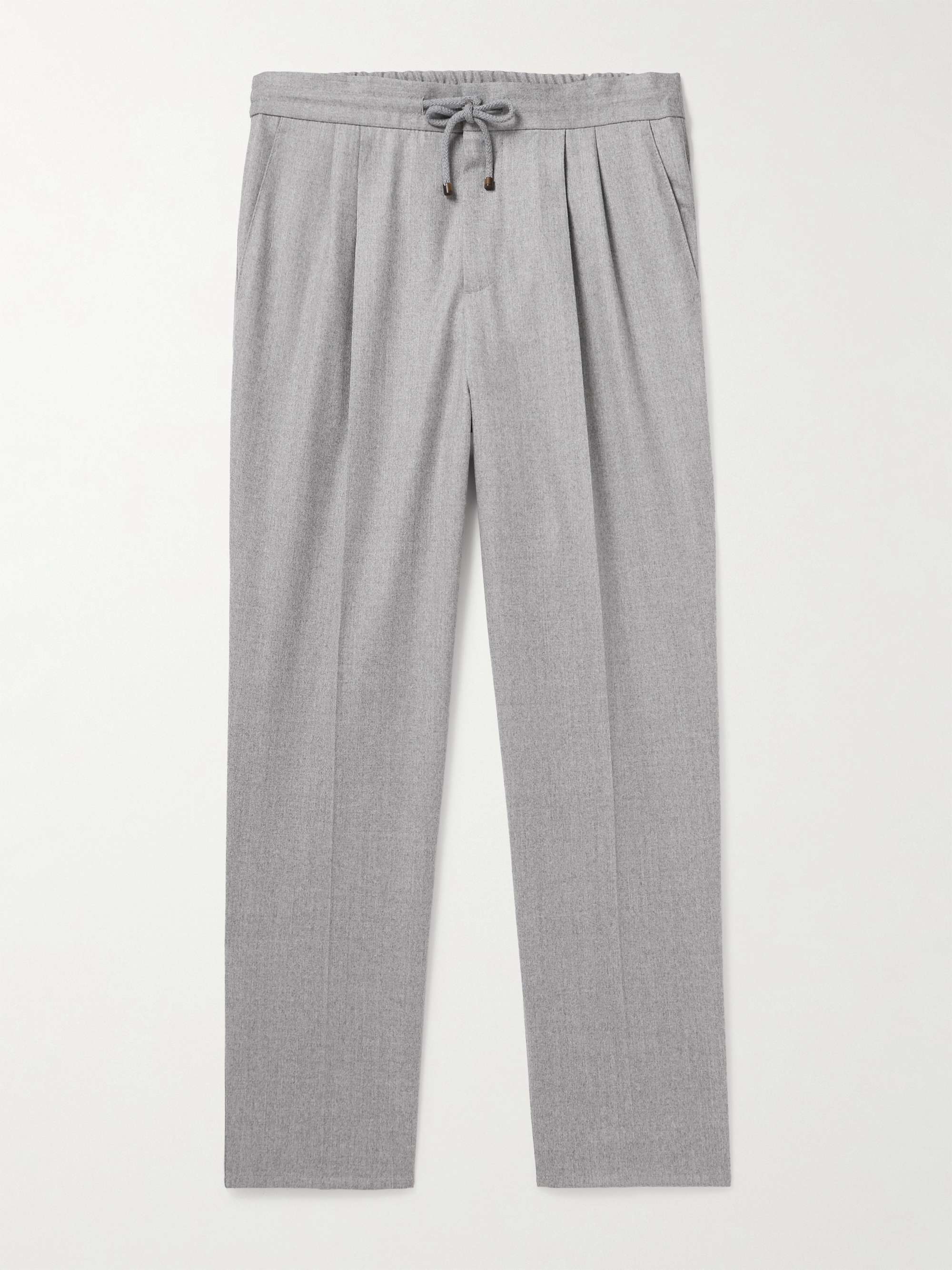 Tapered Pleated Virgin Wool-Flannel Drawstring Trousers hero visual
