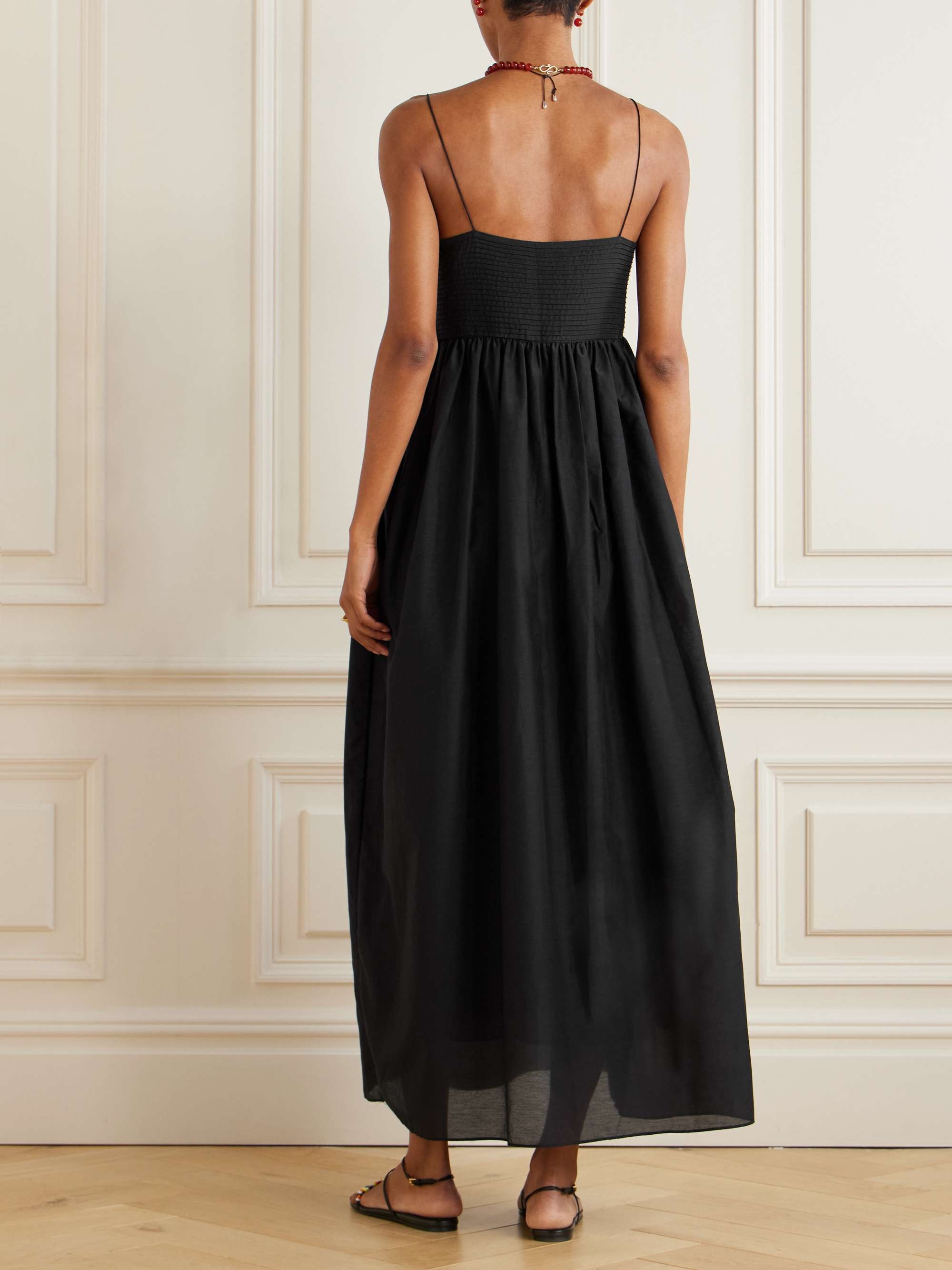 Pintucked organic cotton and silk-blend maxi dress view